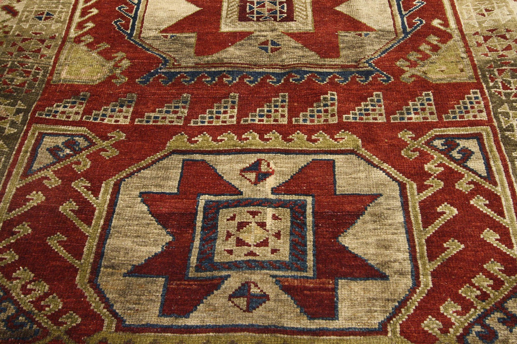 Vintage Turkish Oushak Hallway Runner with Art Deco Mission Style 3