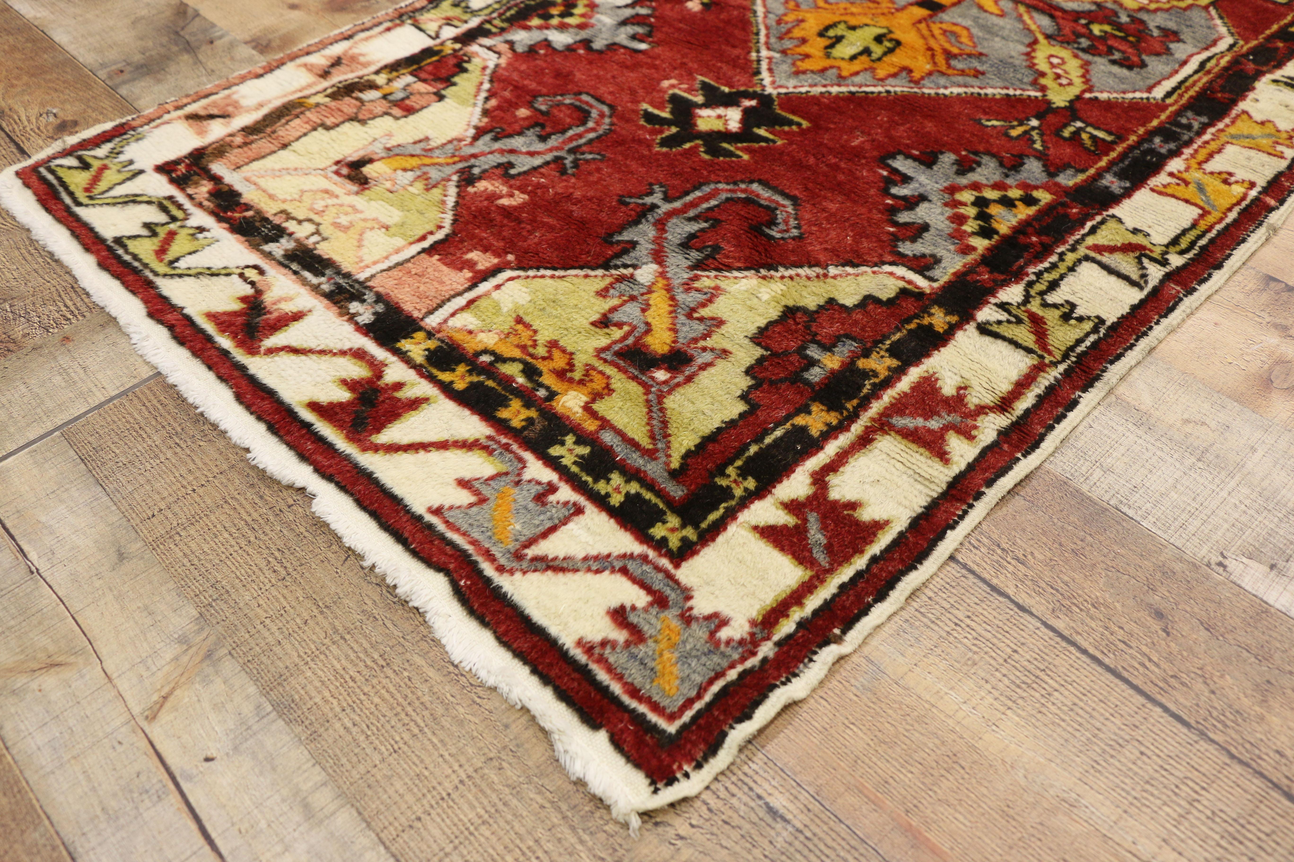 Wool Vintage Turkish Oushak Hallway Runner with Artisan Tribal Style For Sale