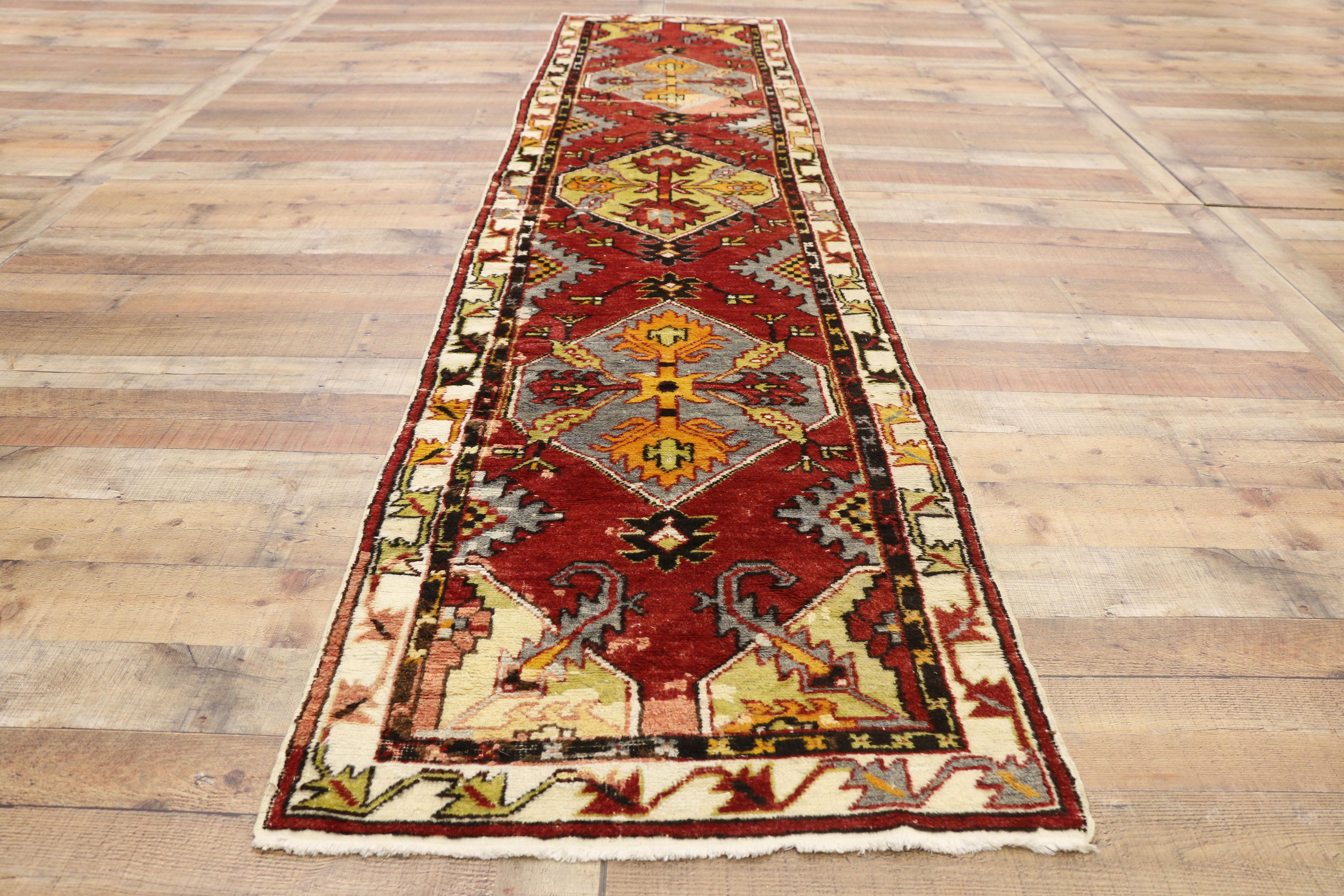 Vintage Turkish Oushak Hallway Runner with Artisan Tribal Style For Sale 1