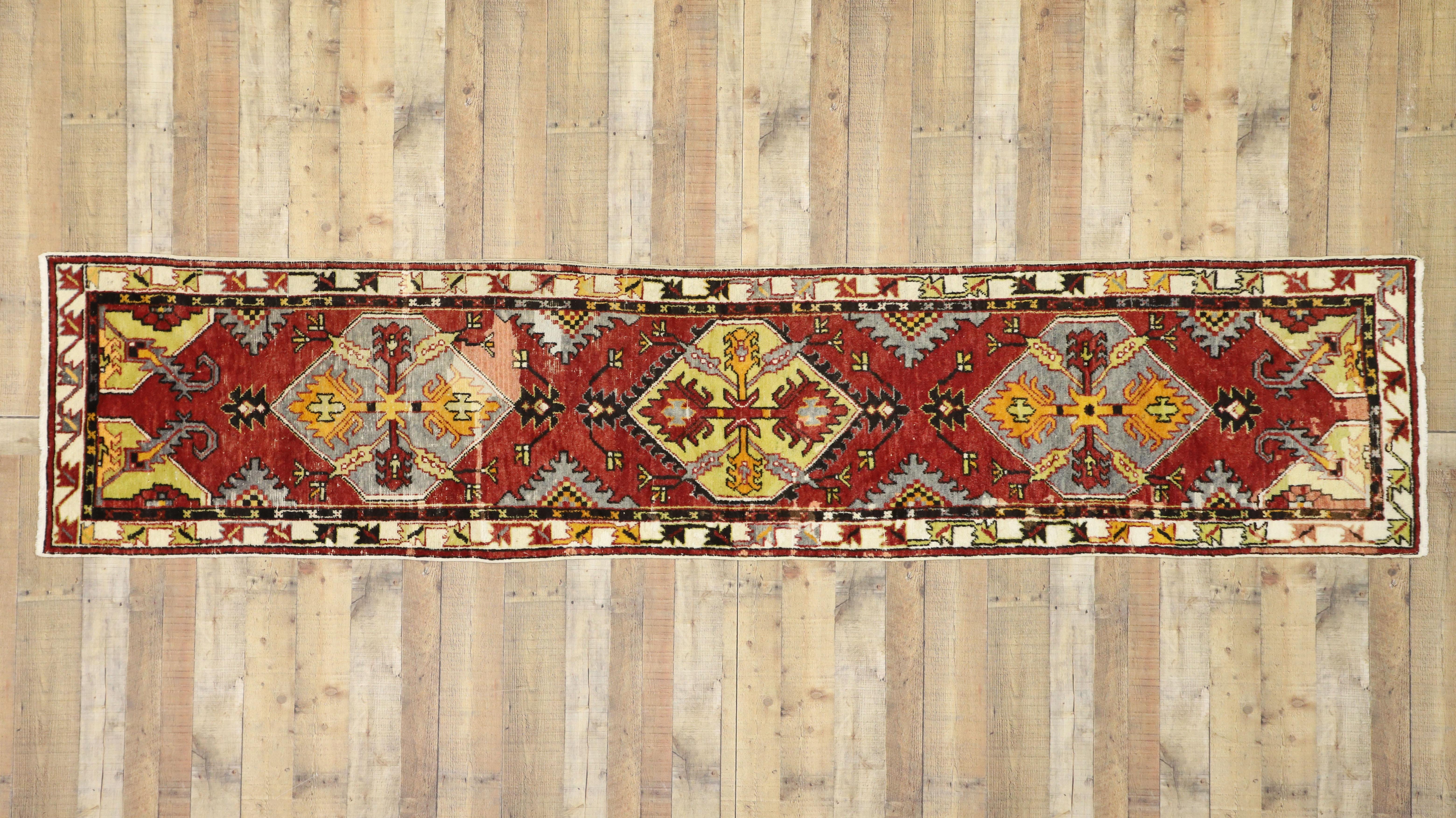 Vintage Turkish Oushak Hallway Runner with Artisan Tribal Style For Sale 2