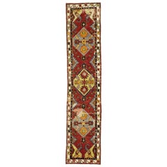 Tapis de couloir vintage turc Oushak avec motif tribal artisanal