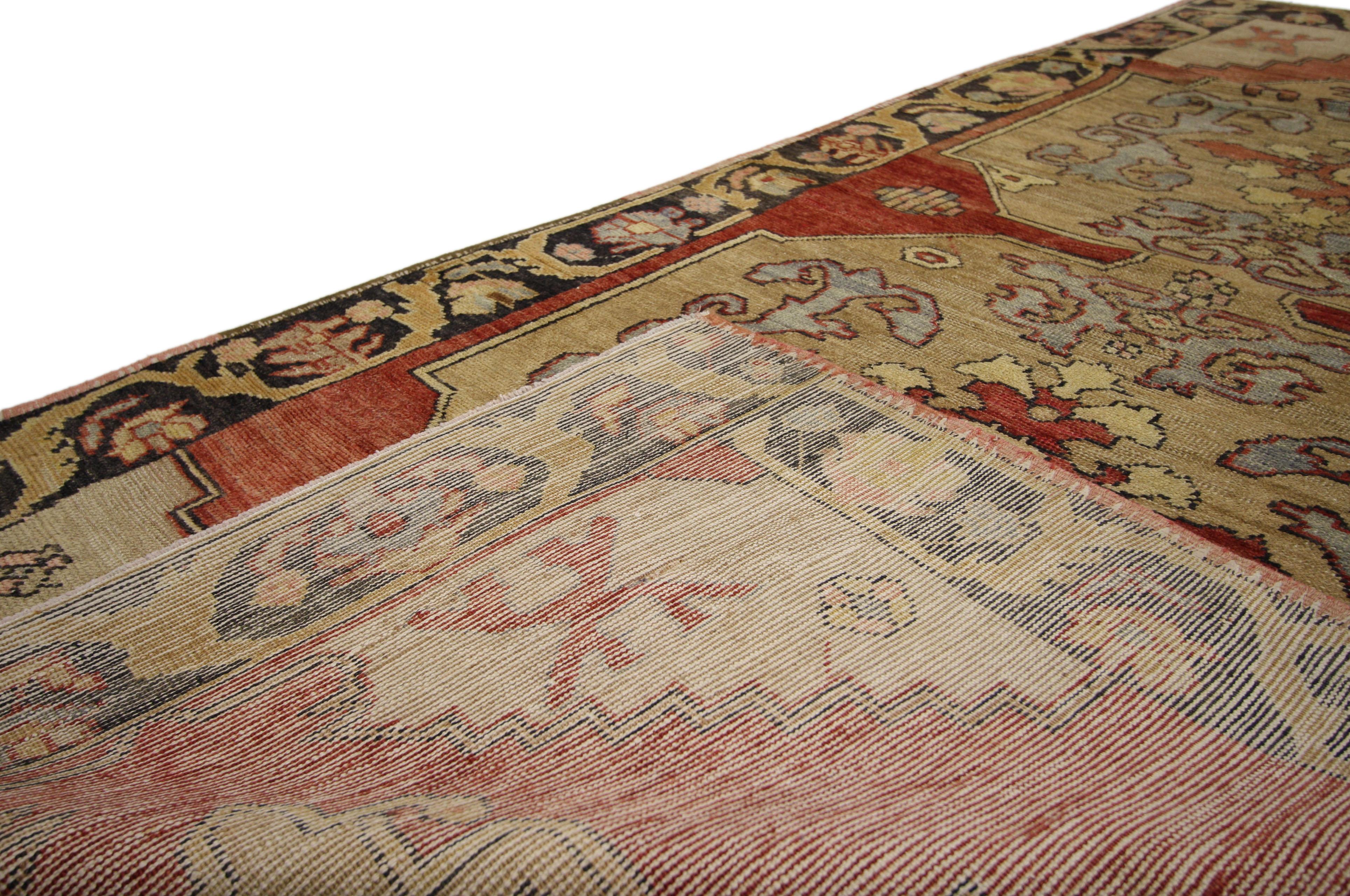 20th Century Vintage Turkish Oushak Hallway Runner with Arts & Crafts Style For Sale