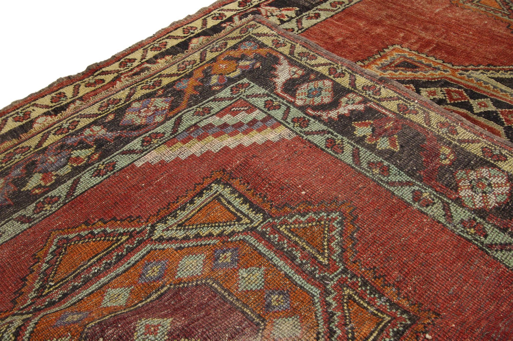 Vintage Turkish Oushak Hallway Runner with Craftsman Tribal Style For Sale 5