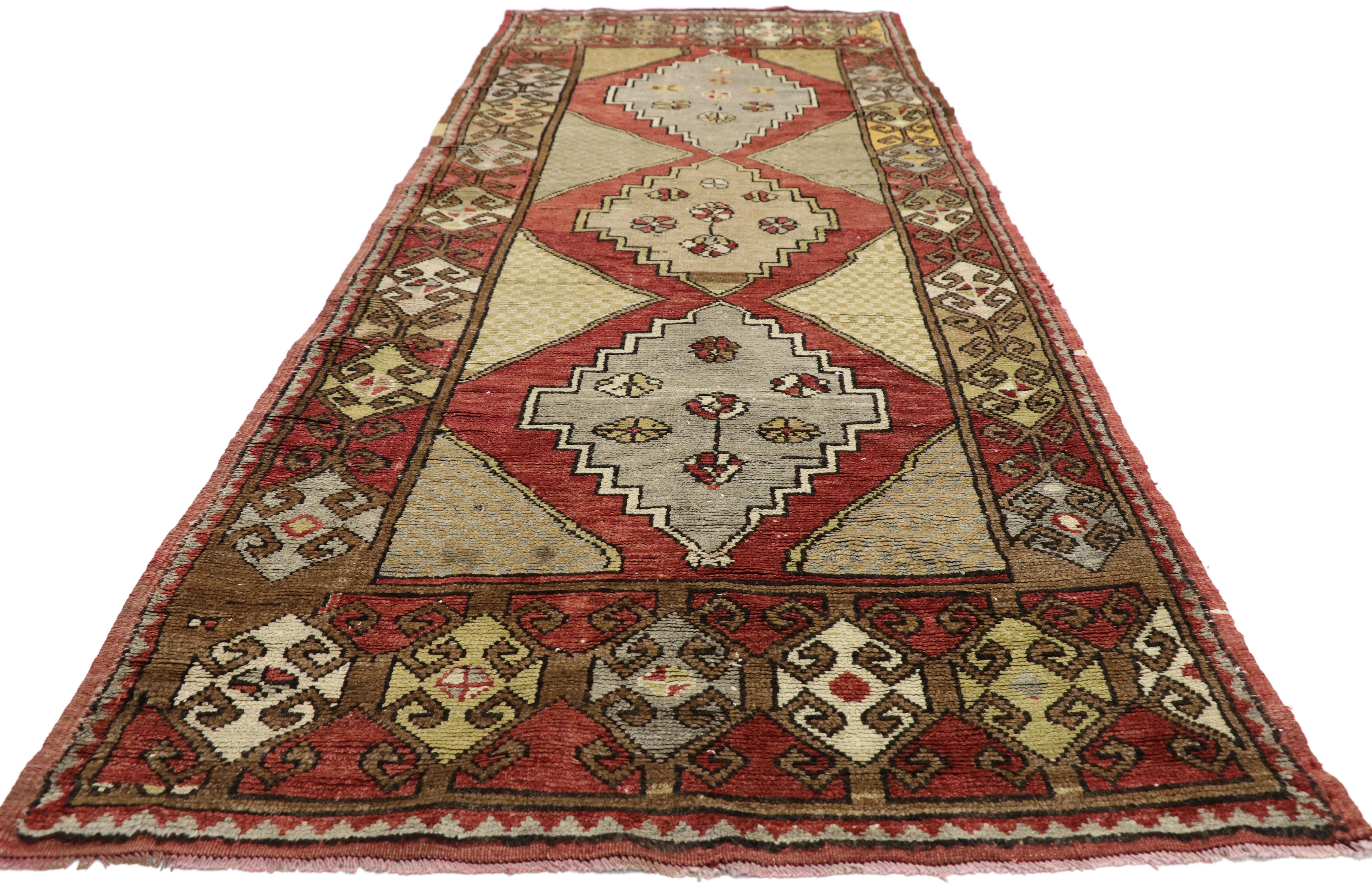 Tribal Vintage Turkish Oushak Hallway Runner For Sale