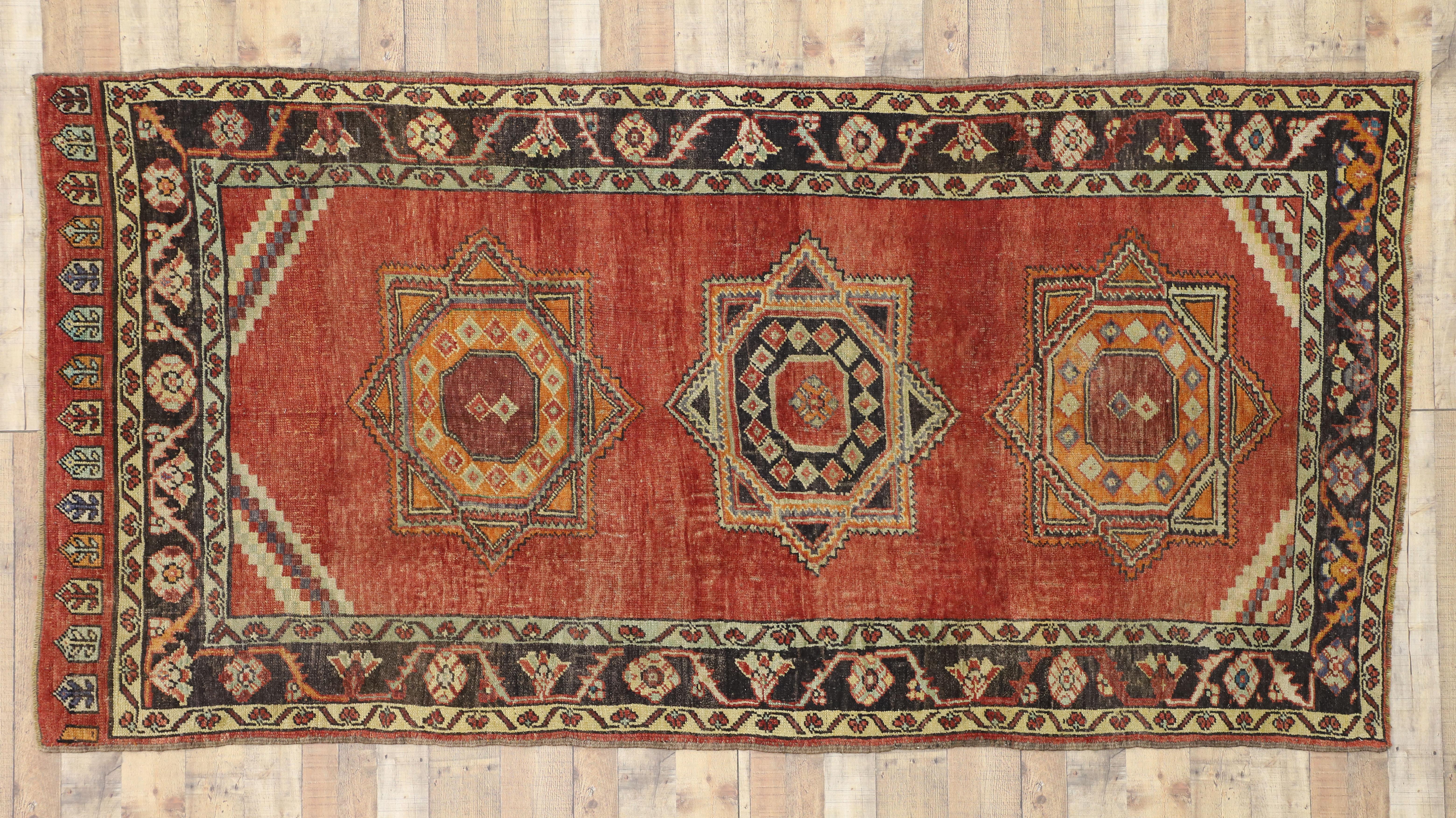 Hand-Knotted Vintage Turkish Oushak Hallway Runner with Craftsman Tribal Style For Sale