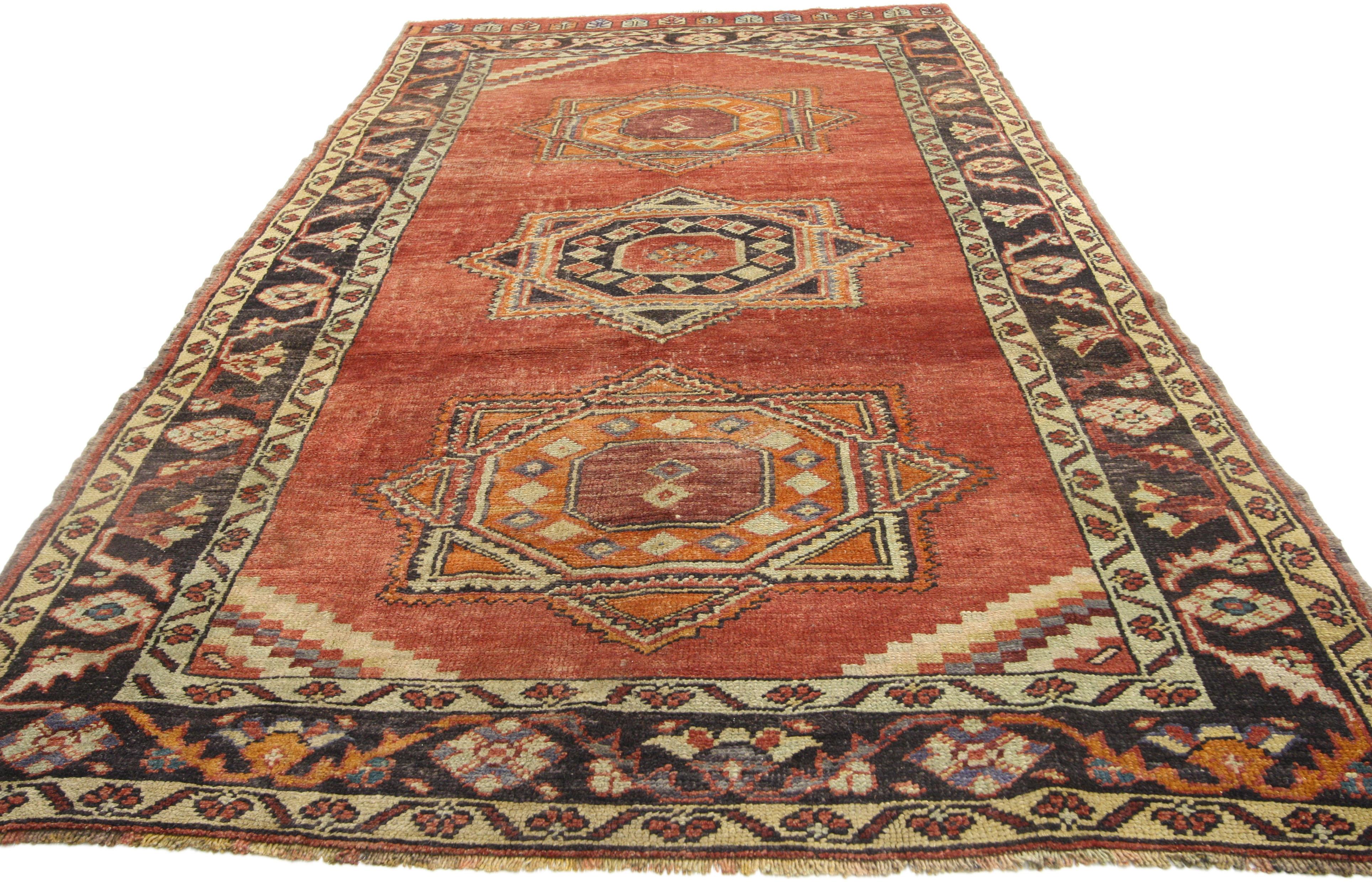Wool Vintage Turkish Oushak Hallway Runner with Craftsman Tribal Style For Sale