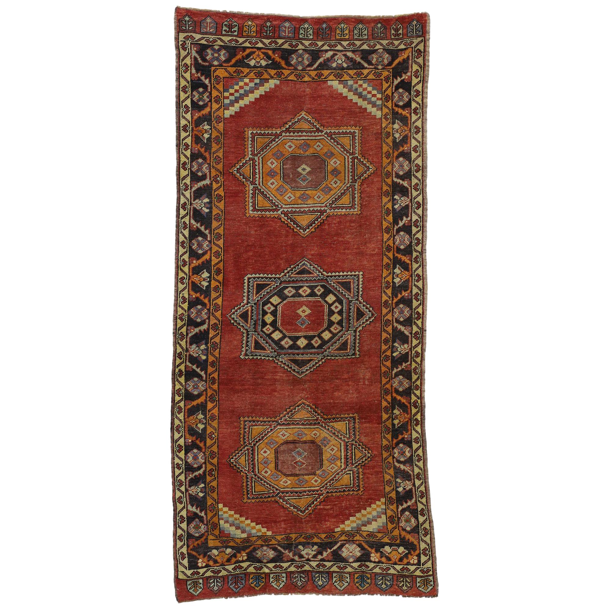Alfombra de Pasillo Turca Oushak Vintage de Estilo Tribal Artesano