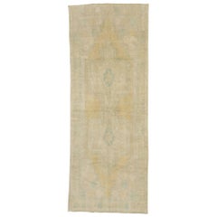 Vintage Turkish Oushak Hallway Runner with French Style and Soft Subtle Hues