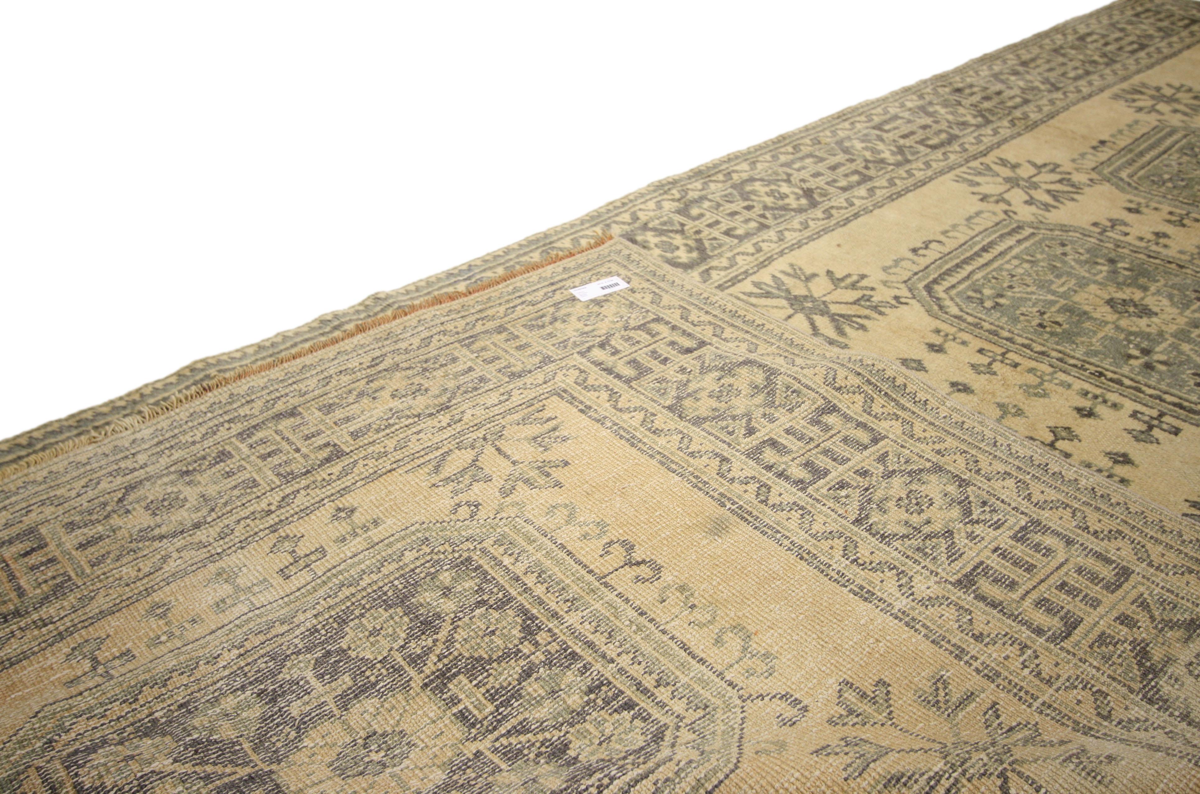 20th Century Vintage Turkish Oushak Hallway Runner with Gustavian or French Country Style For Sale