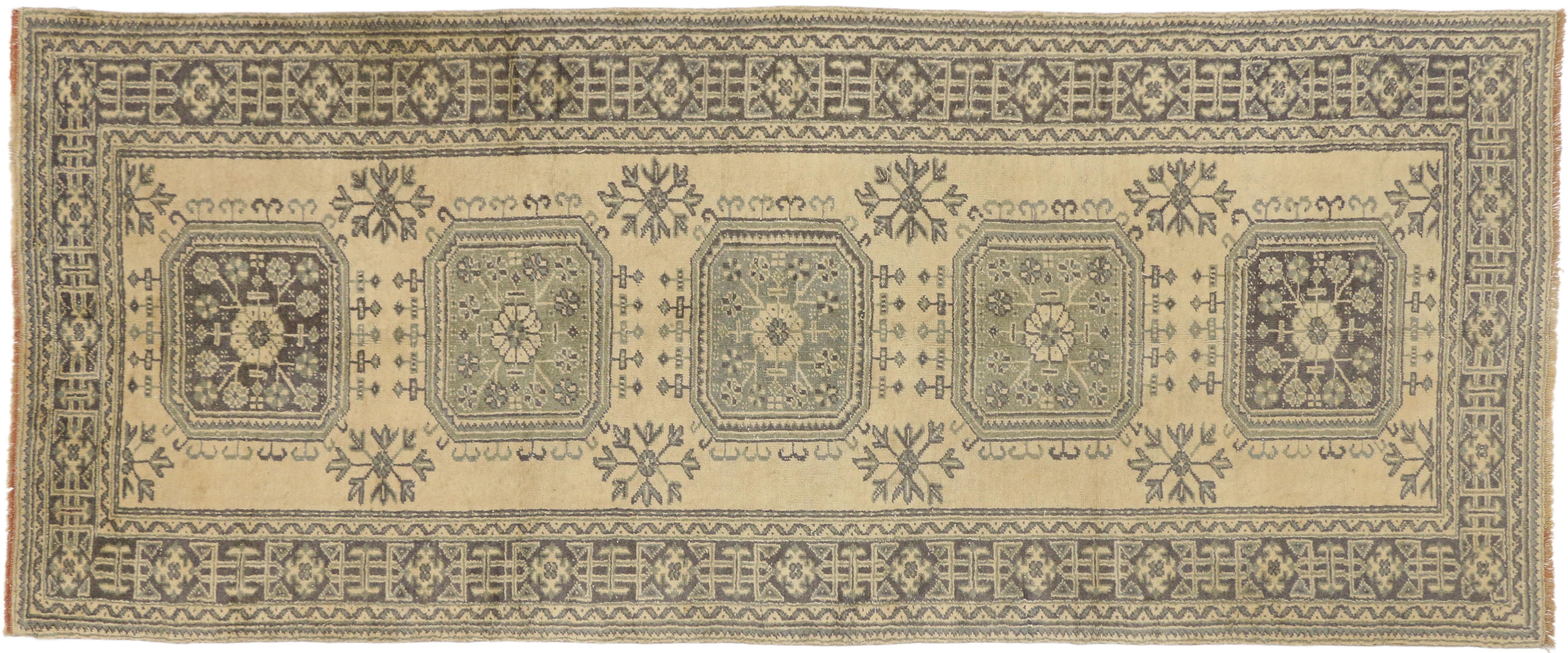 Wool Vintage Turkish Oushak Hallway Runner with Gustavian or French Country Style For Sale