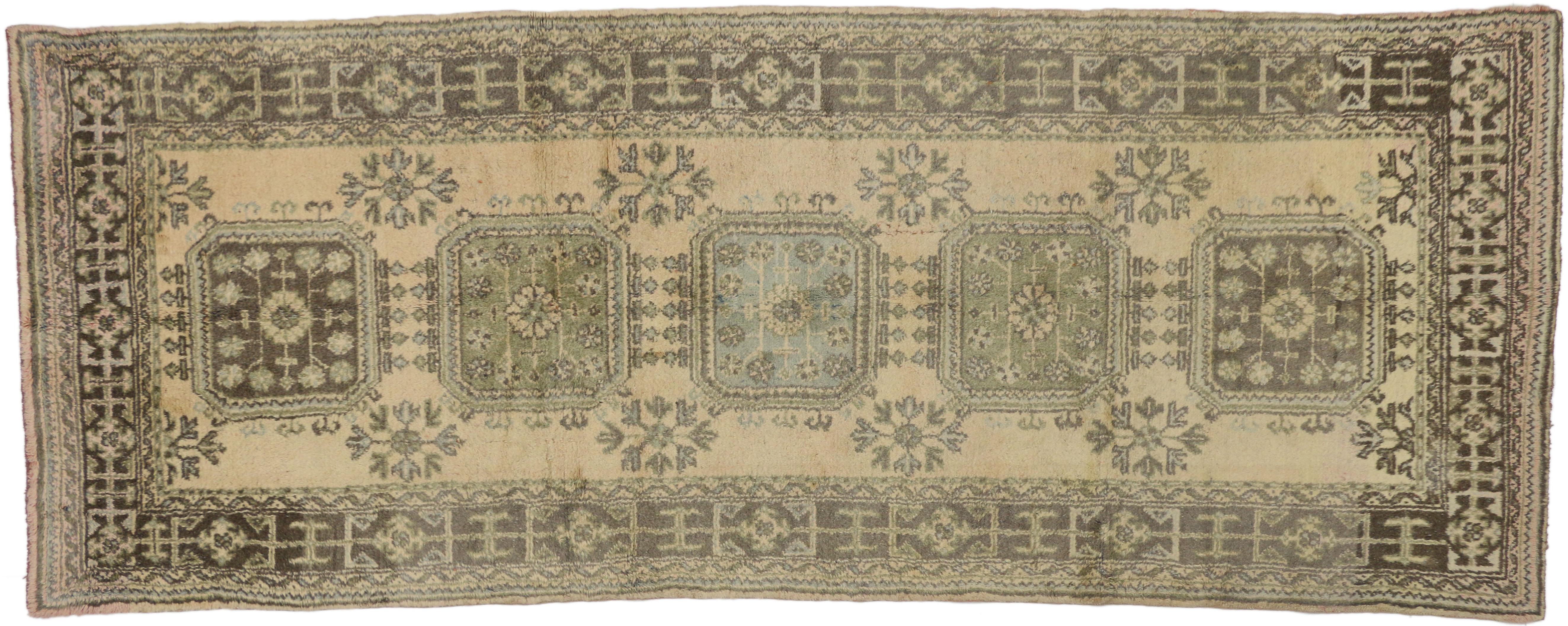 Wool Vintage Turkish Oushak Hallway Runner with Gustavian or French Country Style For Sale