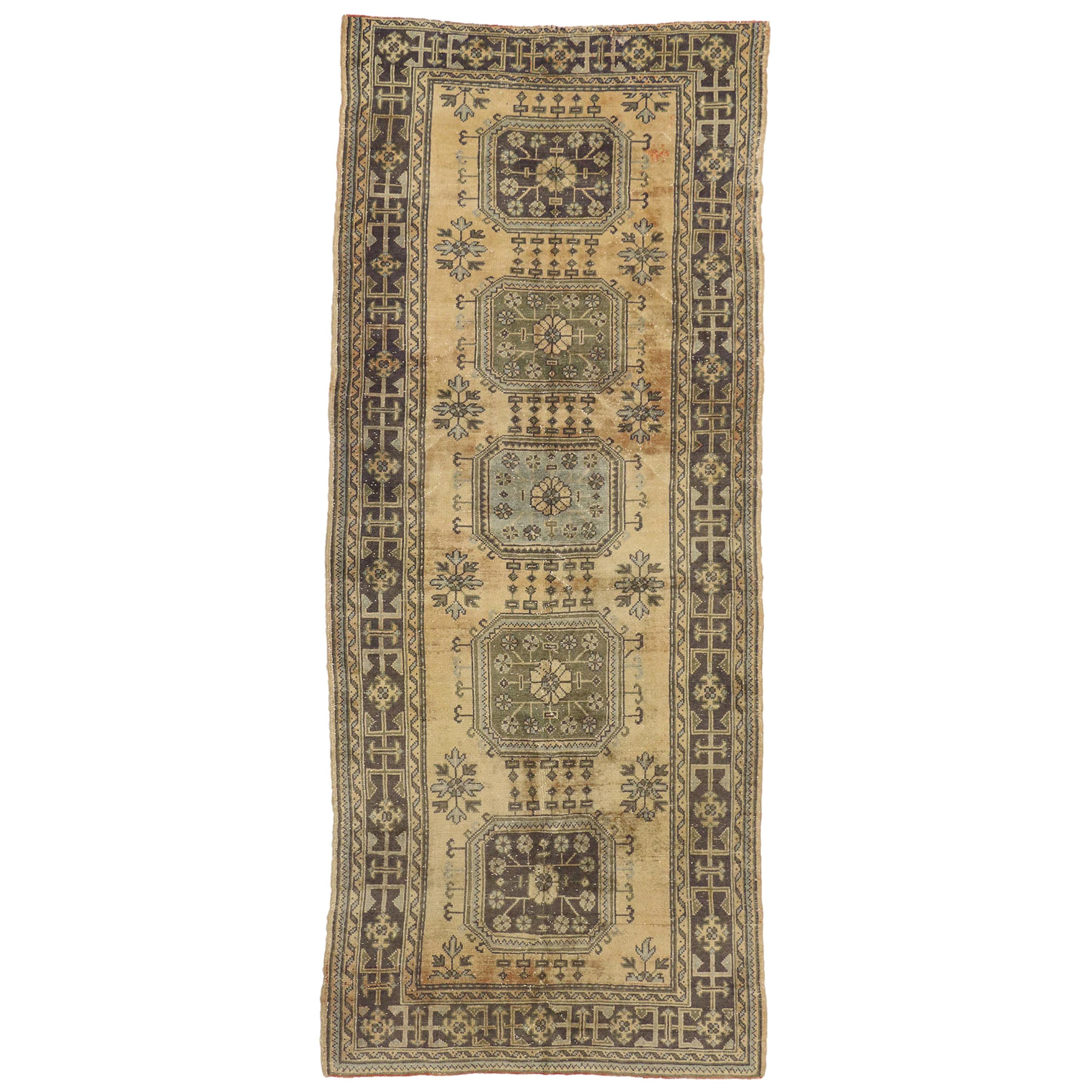 Vintage Turkish Oushak Hallway Runner with Gustavian or French Country Style For Sale