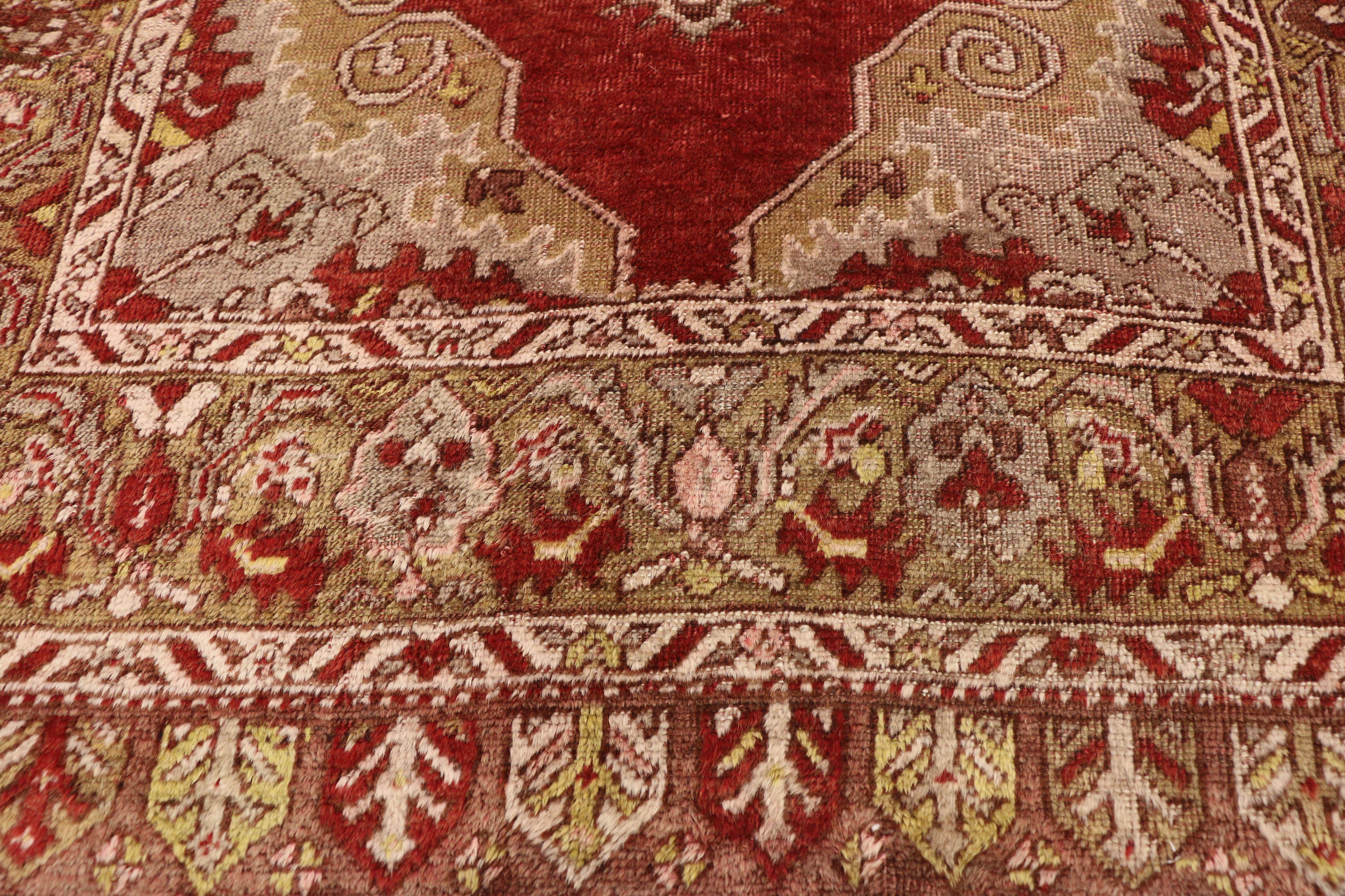 Vintage Turkish Oushak Hallway Runner with Jacobean Style In Good Condition For Sale In Dallas, TX