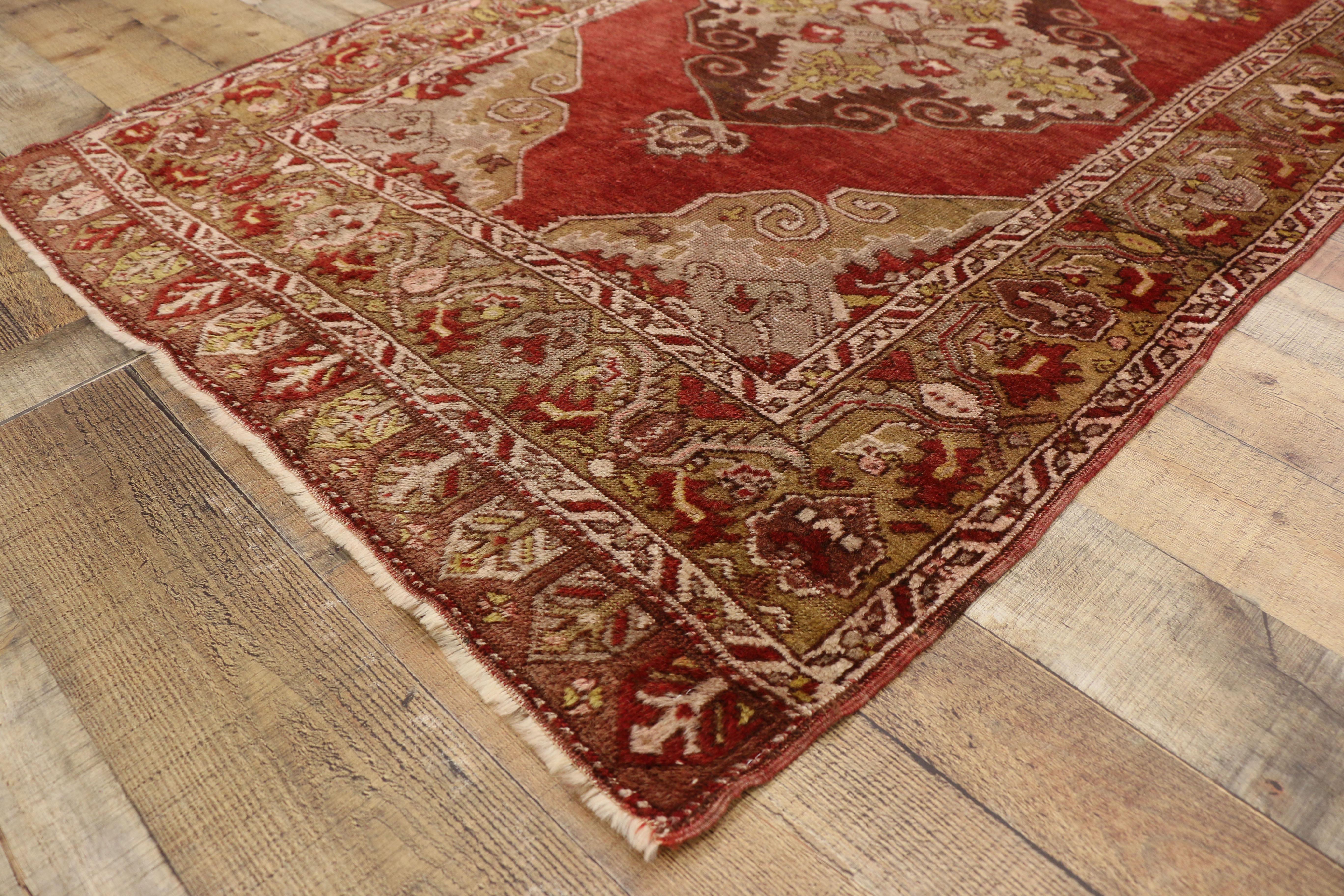 Wool Vintage Turkish Oushak Hallway Runner with Jacobean Style For Sale