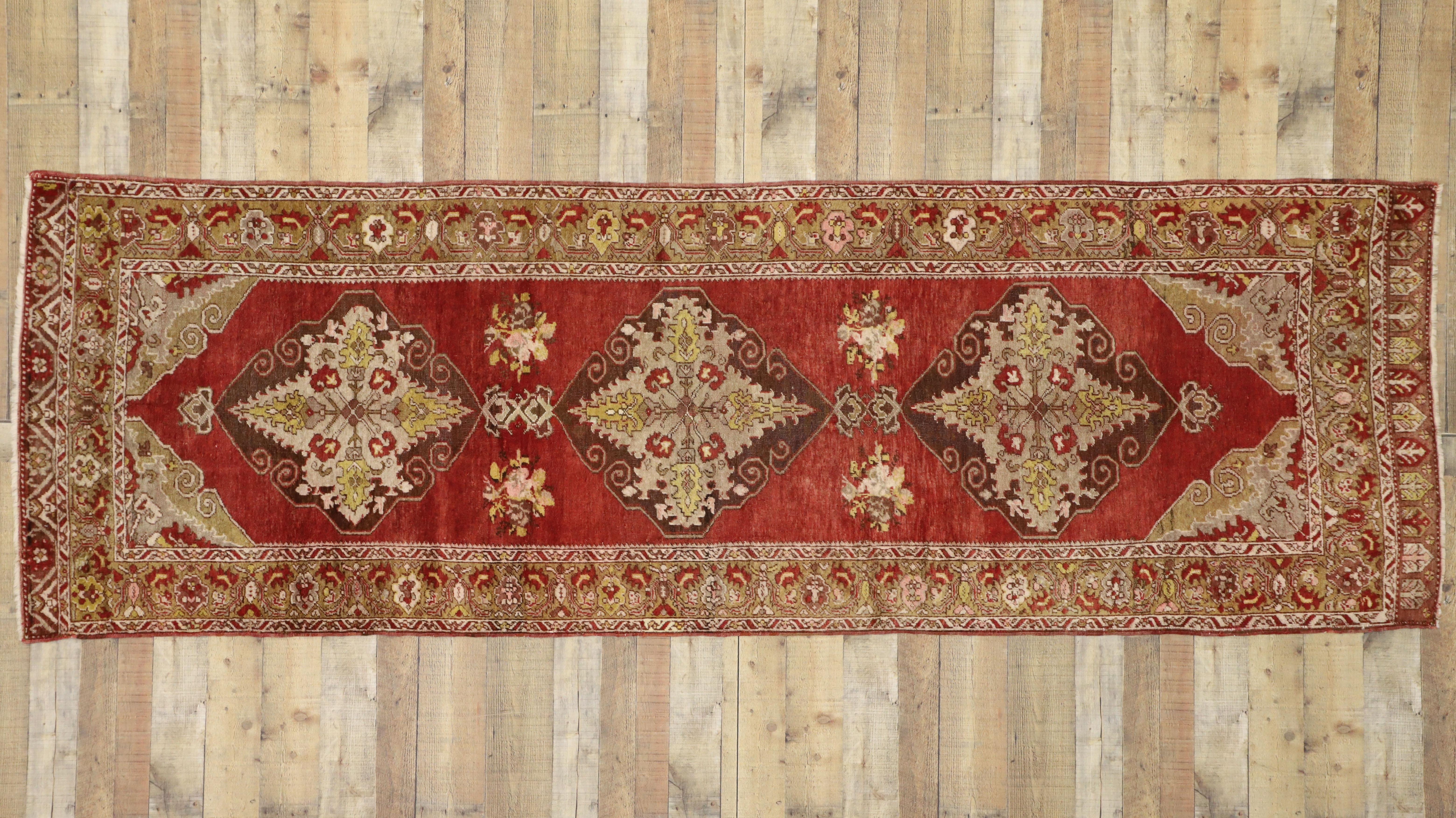 Vintage Turkish Oushak Hallway Runner with Jacobean Style For Sale 2