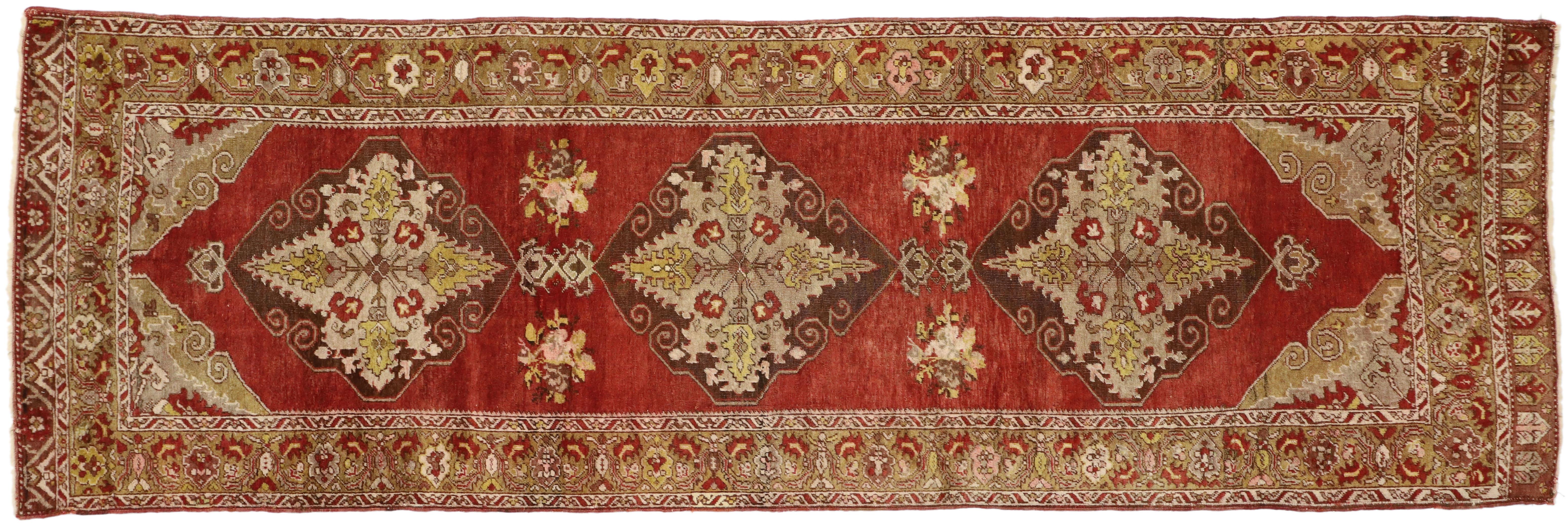 Vintage Turkish Oushak Hallway Runner with Jacobean Style For Sale 3