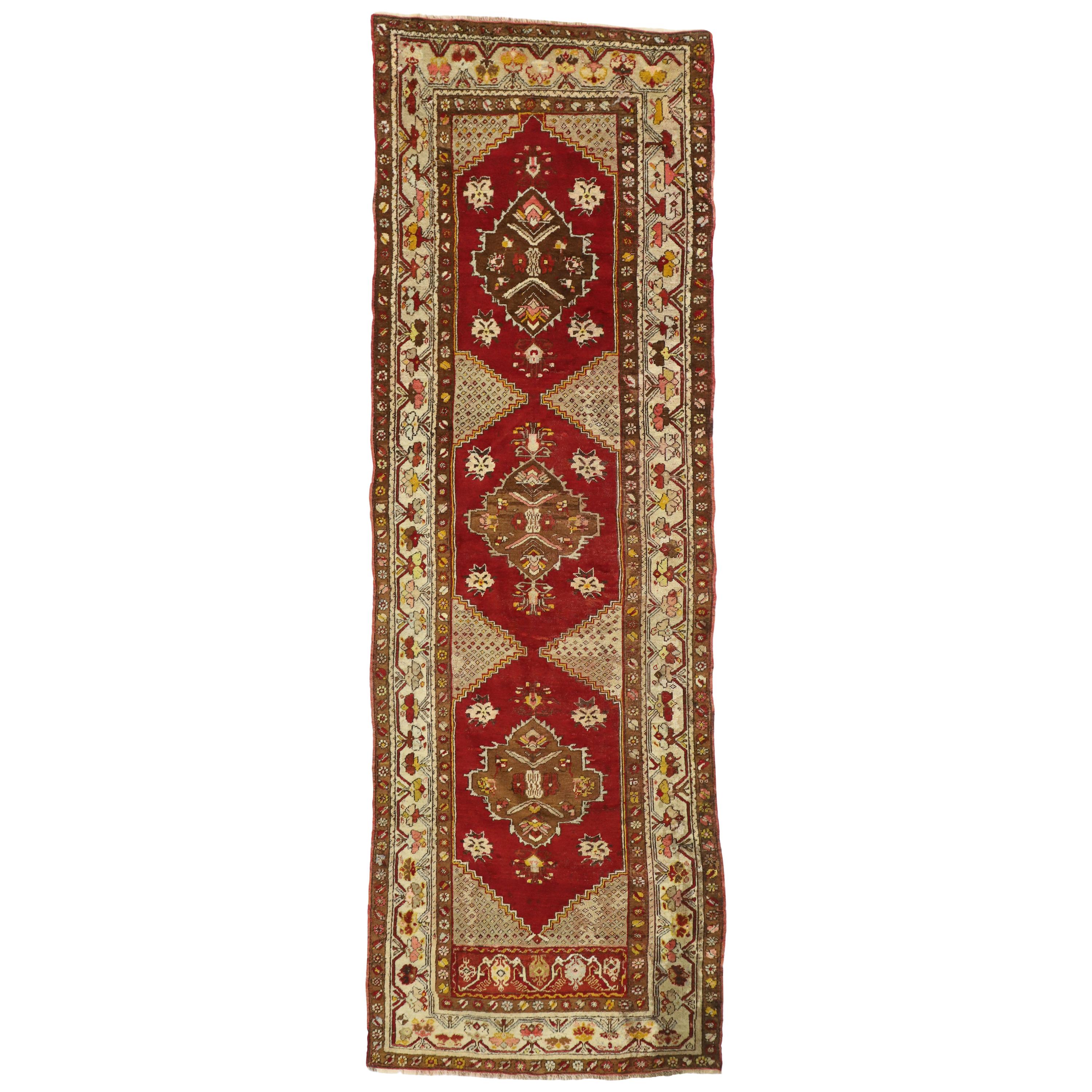 Vintage Turkish Oushak Hallway Runner with Modern Art Deco Style For Sale