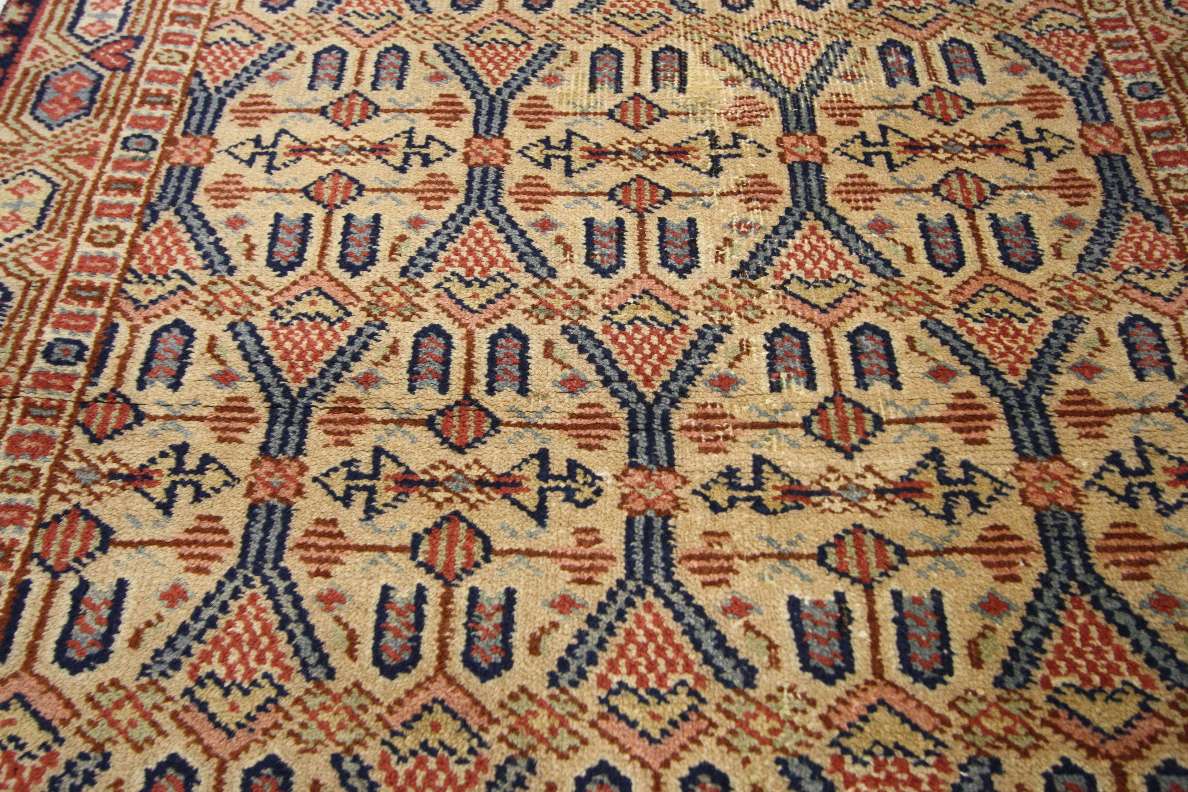 Vintage Turkish Oushak Hallway Runner with Rustic Art Deco Style In Good Condition For Sale In Dallas, TX