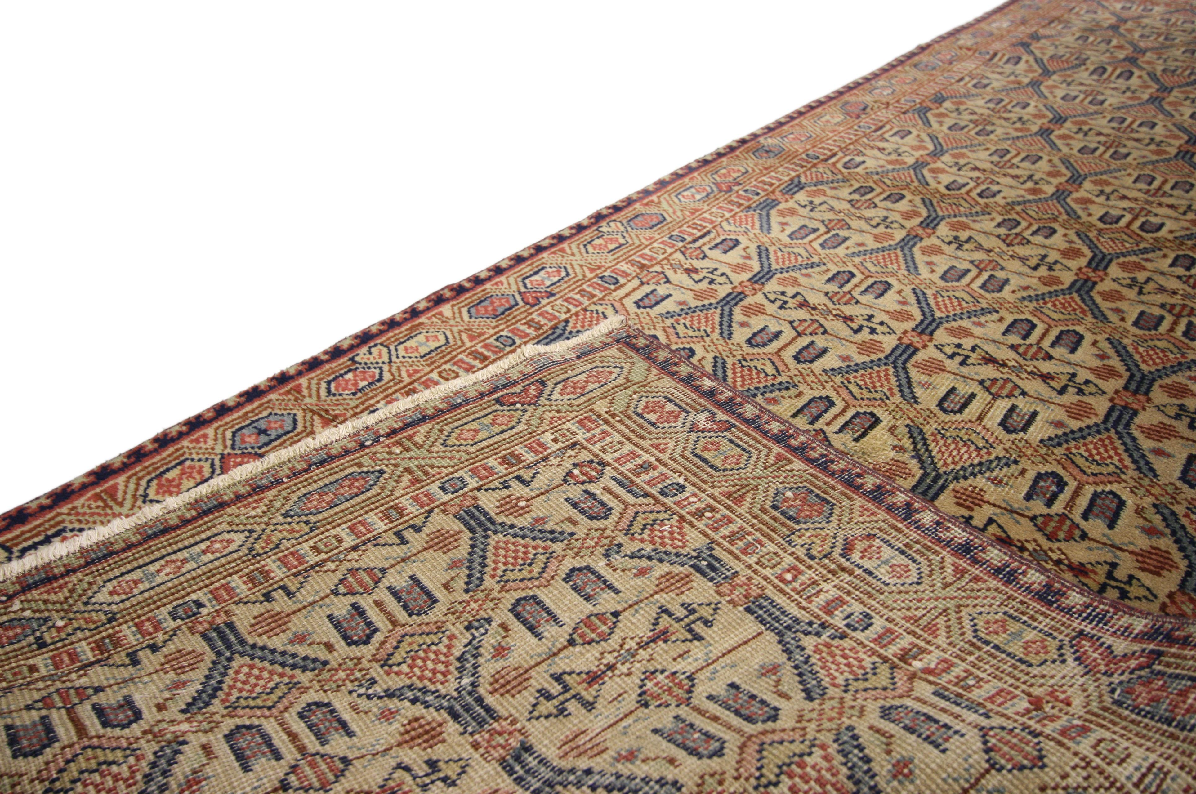 20th Century Vintage Turkish Oushak Hallway Runner with Rustic Art Deco Style For Sale