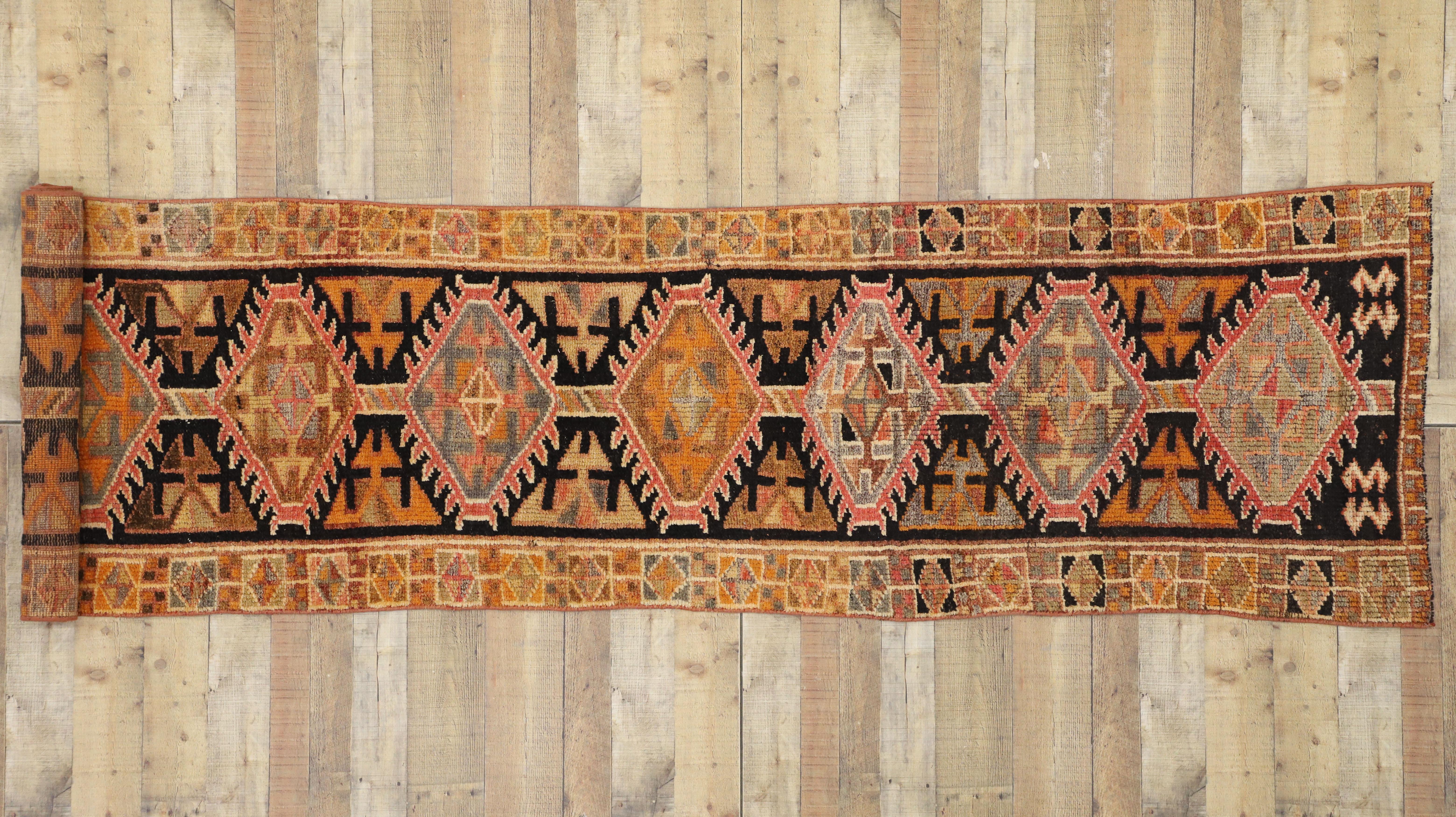 Vintage Turkish Oushak Hallway Runner with Rustic Arts & Crafts Style For Sale 4