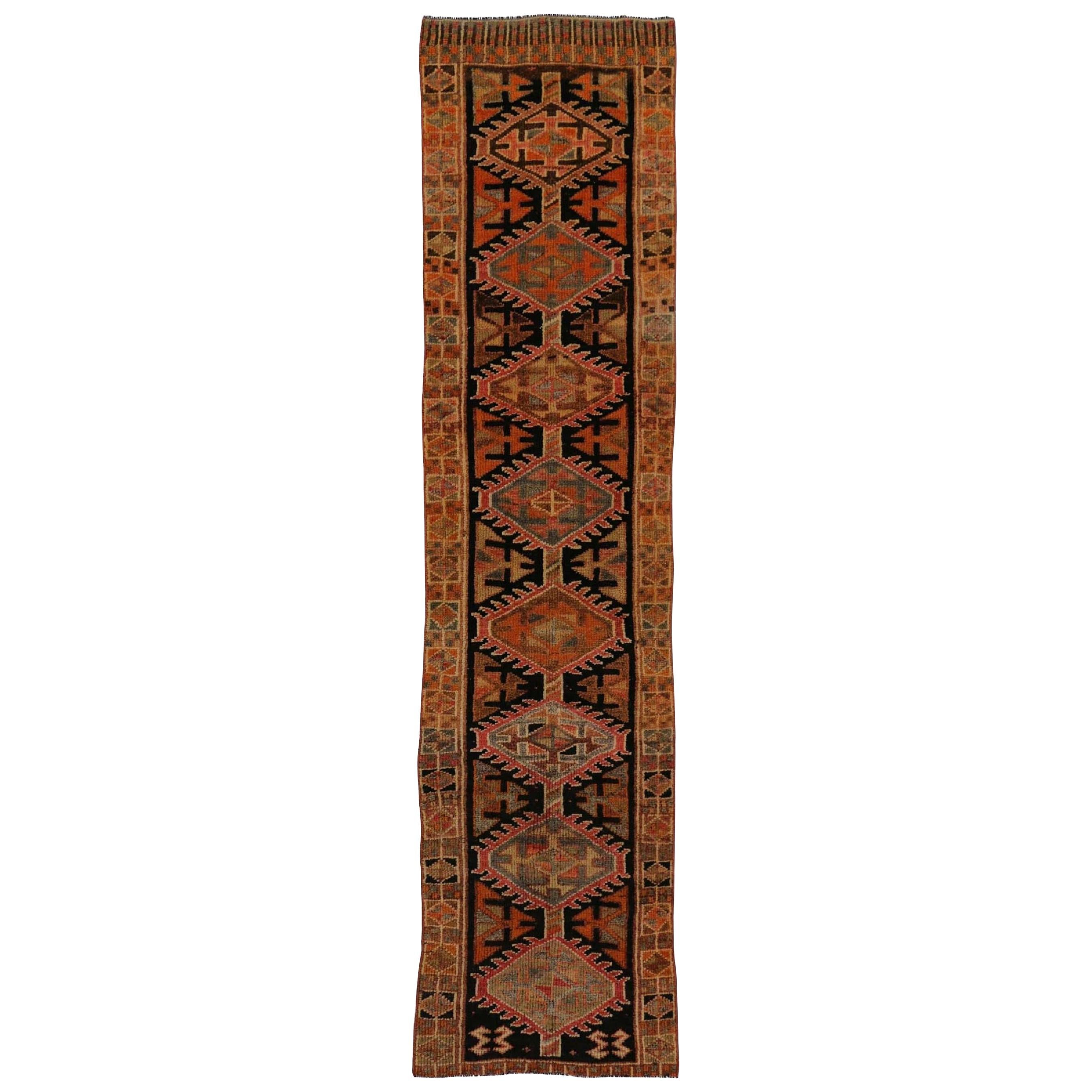 Vintage Turkish Oushak Hallway Runner with Rustic Arts & Crafts Style For Sale 6