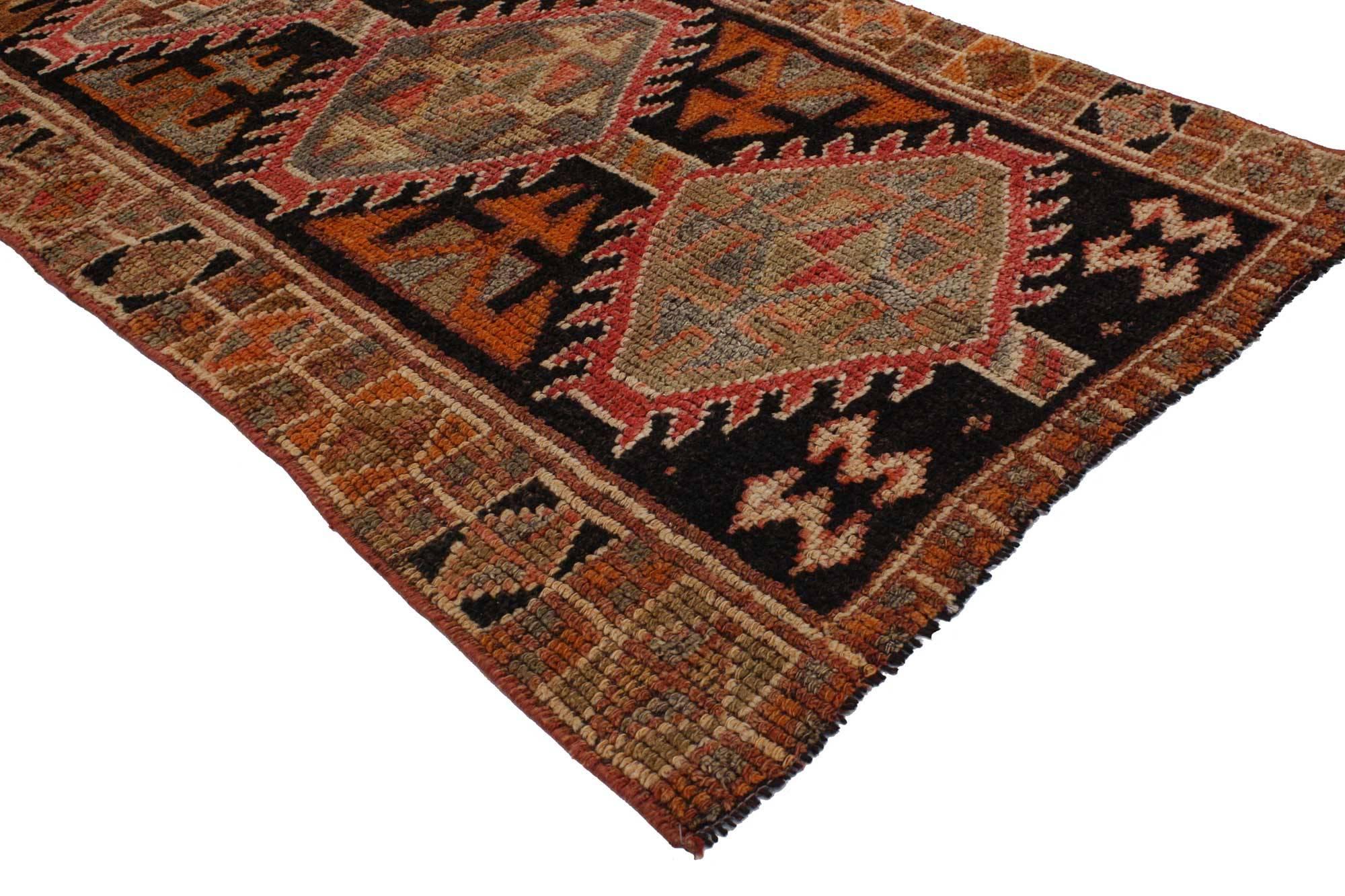 Hand-Knotted Vintage Turkish Oushak Hallway Runner with Rustic Arts & Crafts Style For Sale