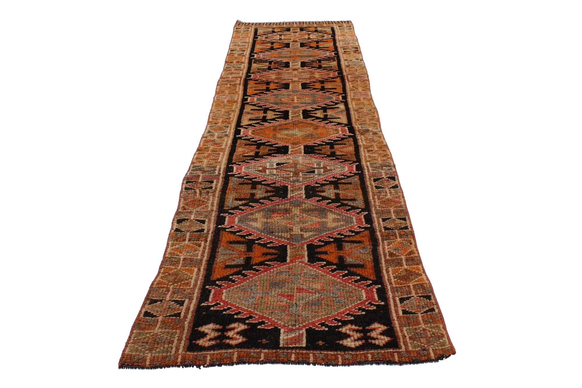 20th Century Vintage Turkish Oushak Hallway Runner with Rustic Arts & Crafts Style For Sale