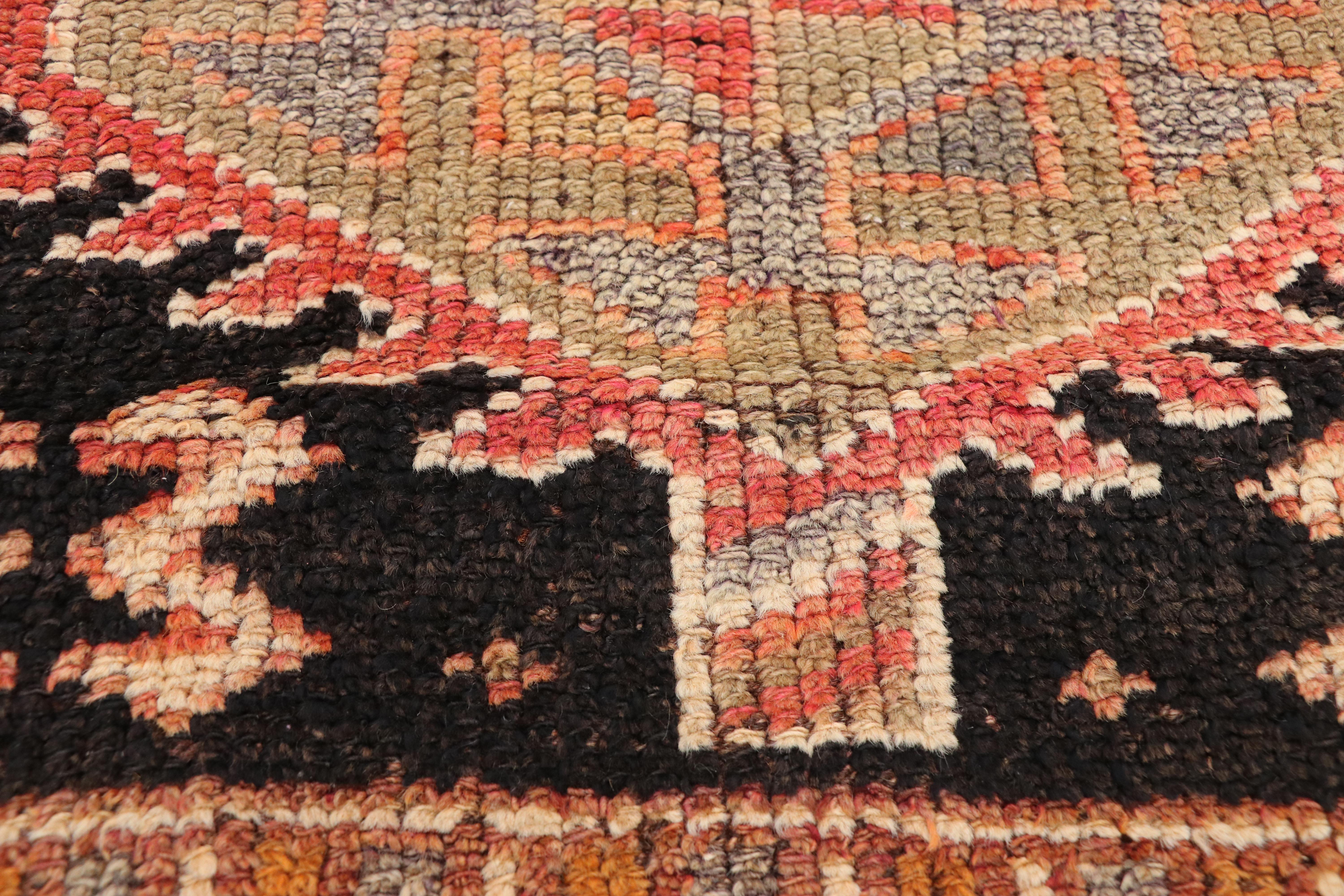 Wool Vintage Turkish Oushak Hallway Runner with Rustic Arts & Crafts Style For Sale