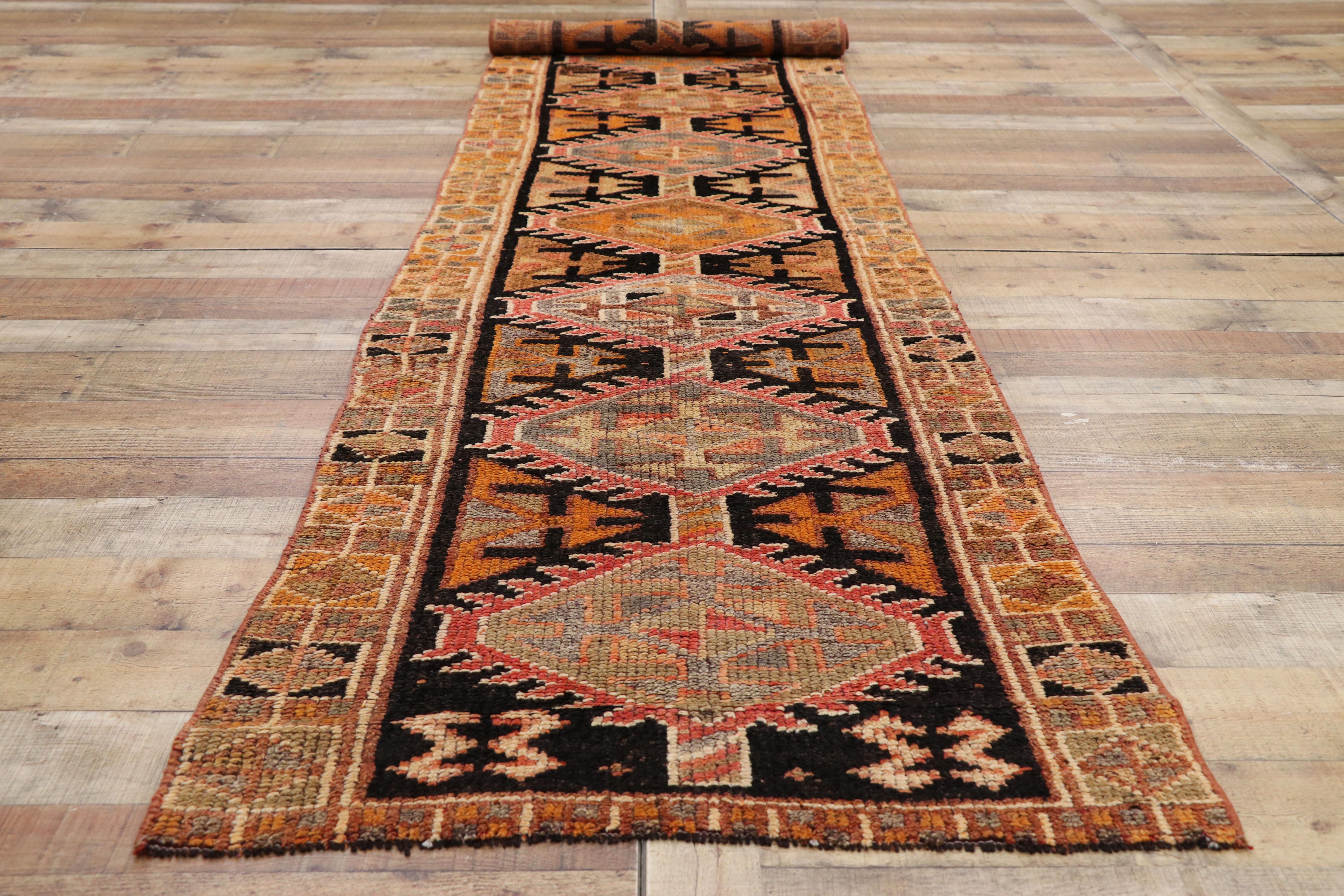 Vintage Turkish Oushak Hallway Runner with Rustic Arts & Crafts Style For Sale 3
