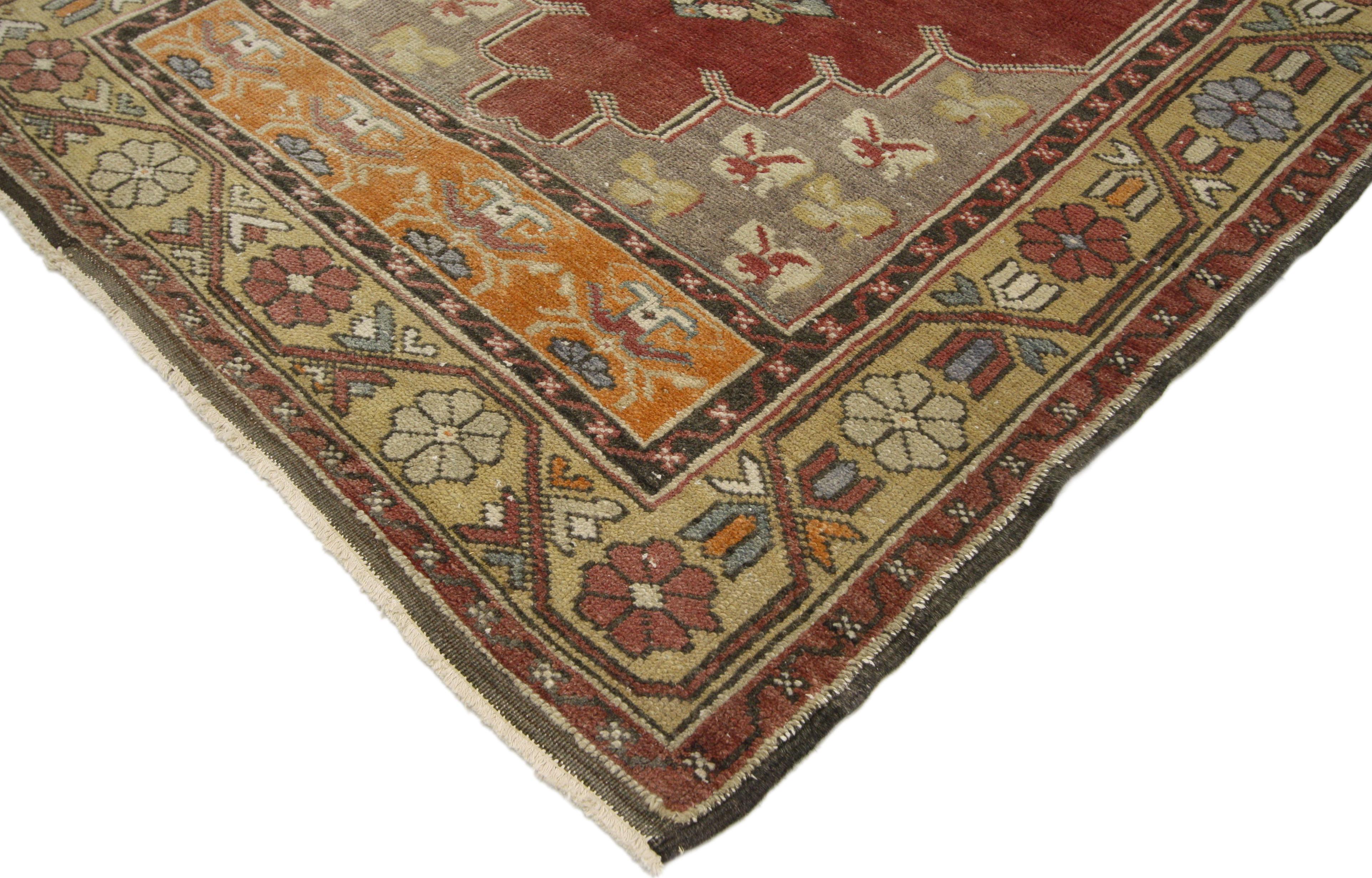 20th Century Vintage Turkish Oushak Hallway Runner with Rustic Style For Sale