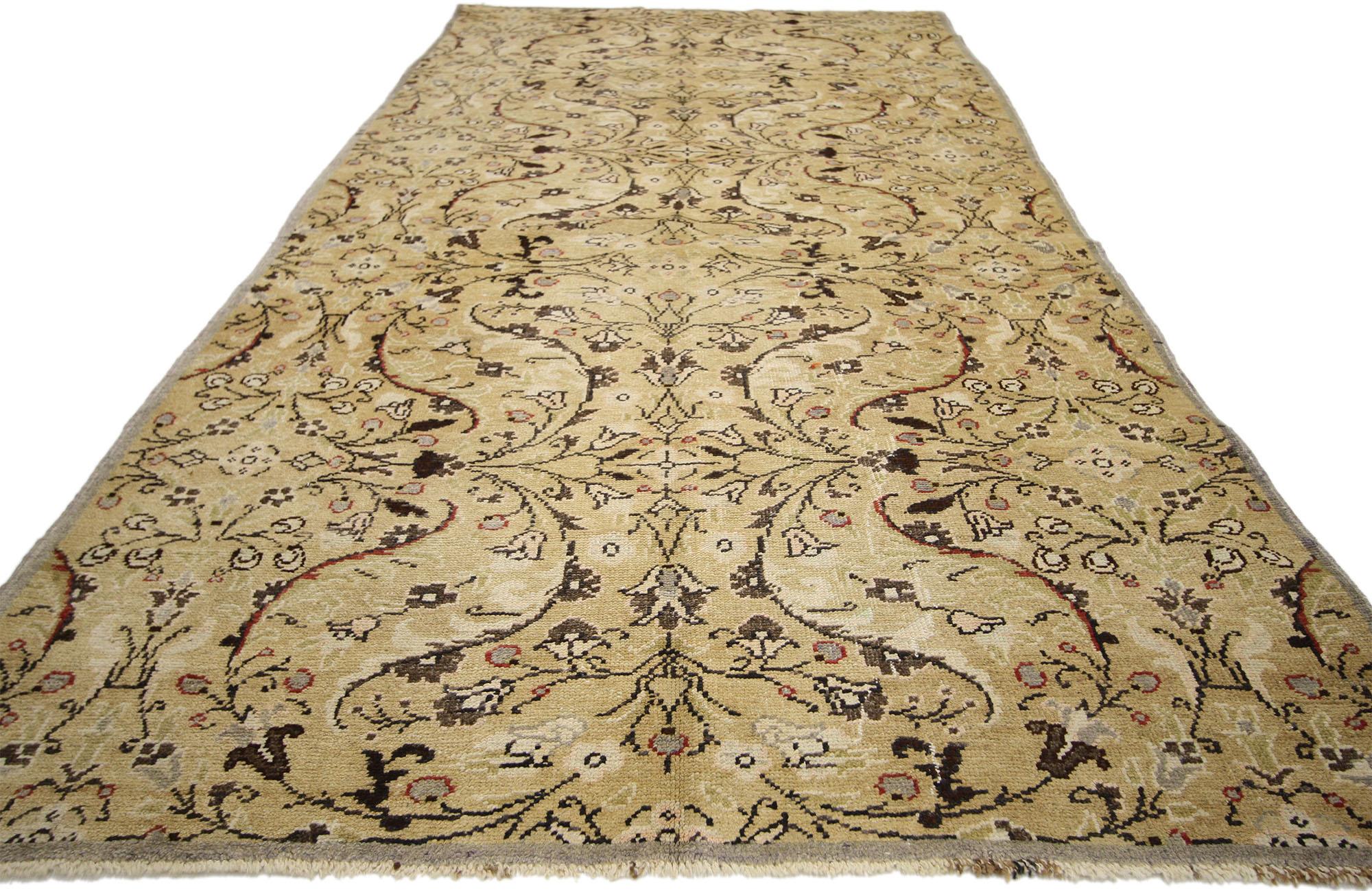 Vintage Turkish Oushak Hallway Runner with Rustic Swedish Farmhouse Style In Good Condition For Sale In Dallas, TX