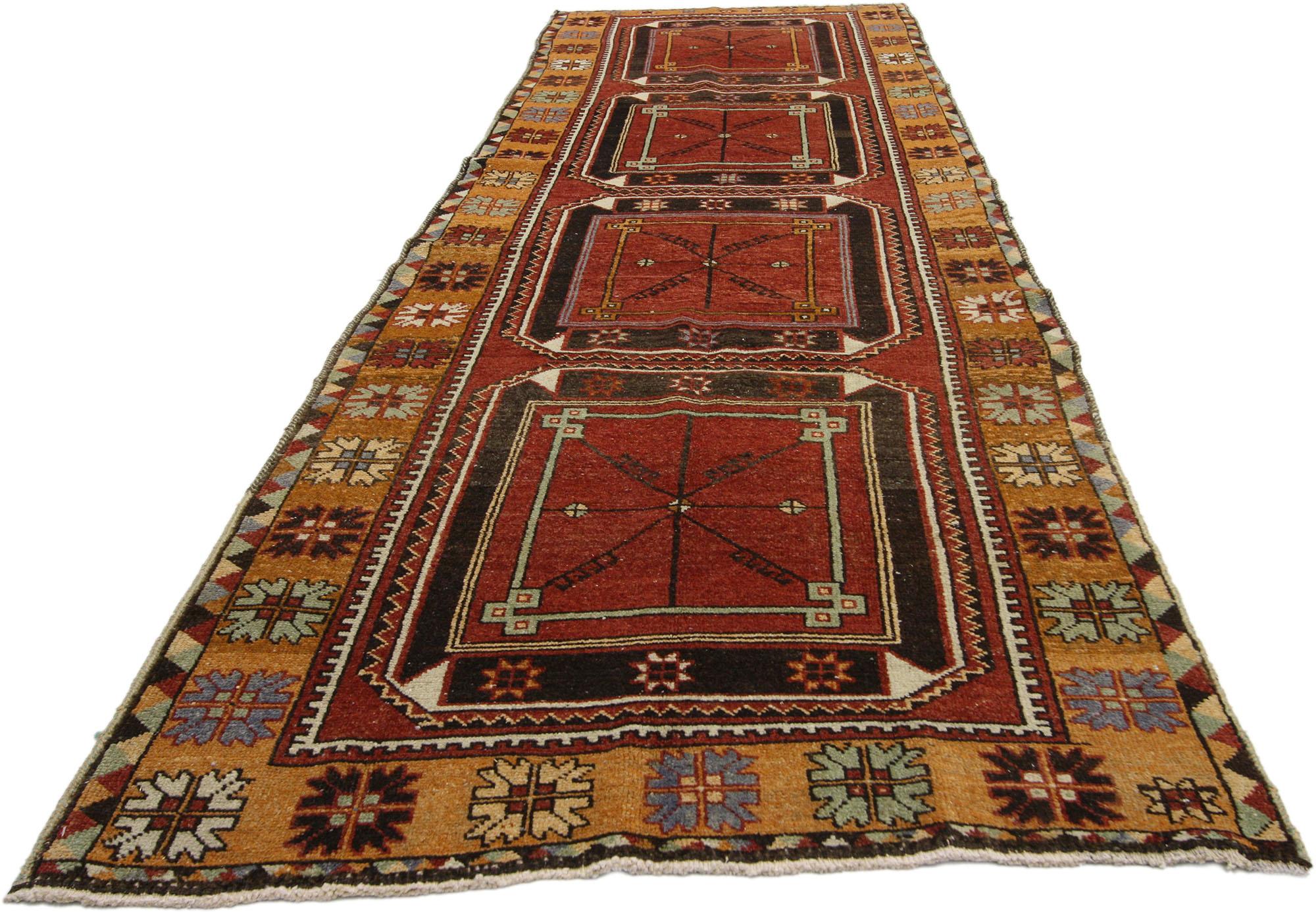Vintage Turkish Oushak Hallway Runner with Tribal Mission Style For Sale 3