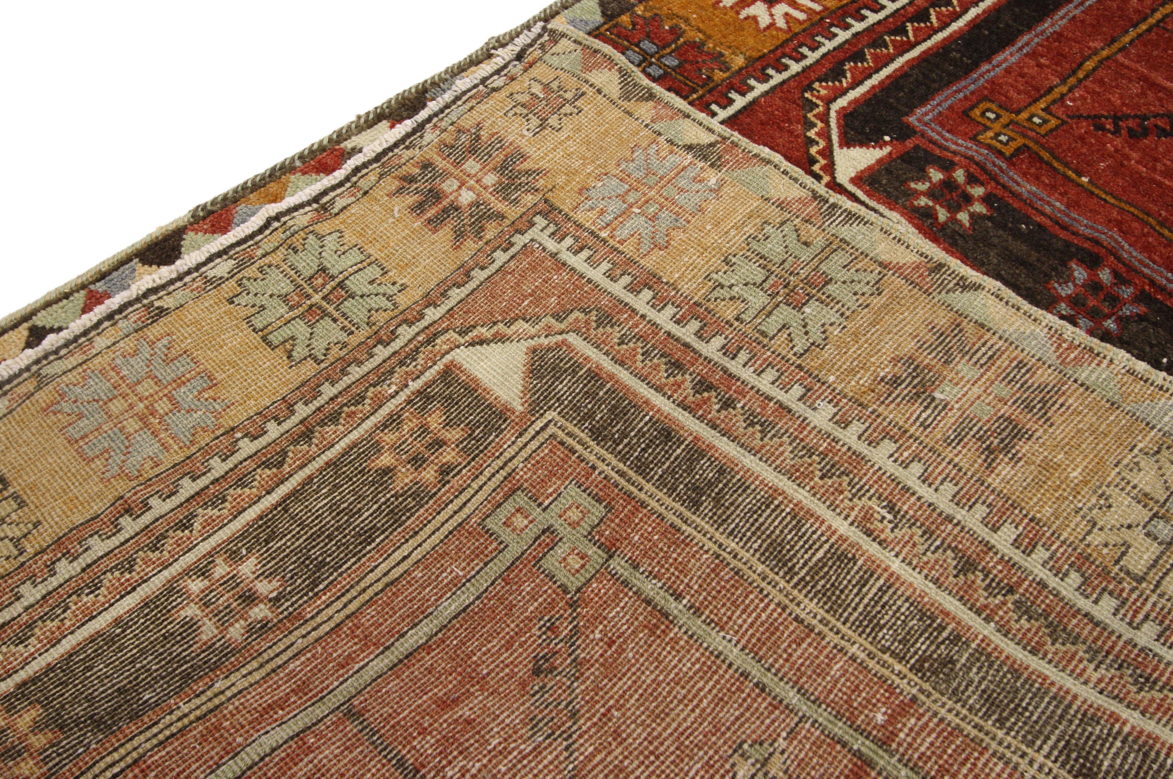 Wool Vintage Turkish Oushak Hallway Runner with Tribal Mission Style For Sale