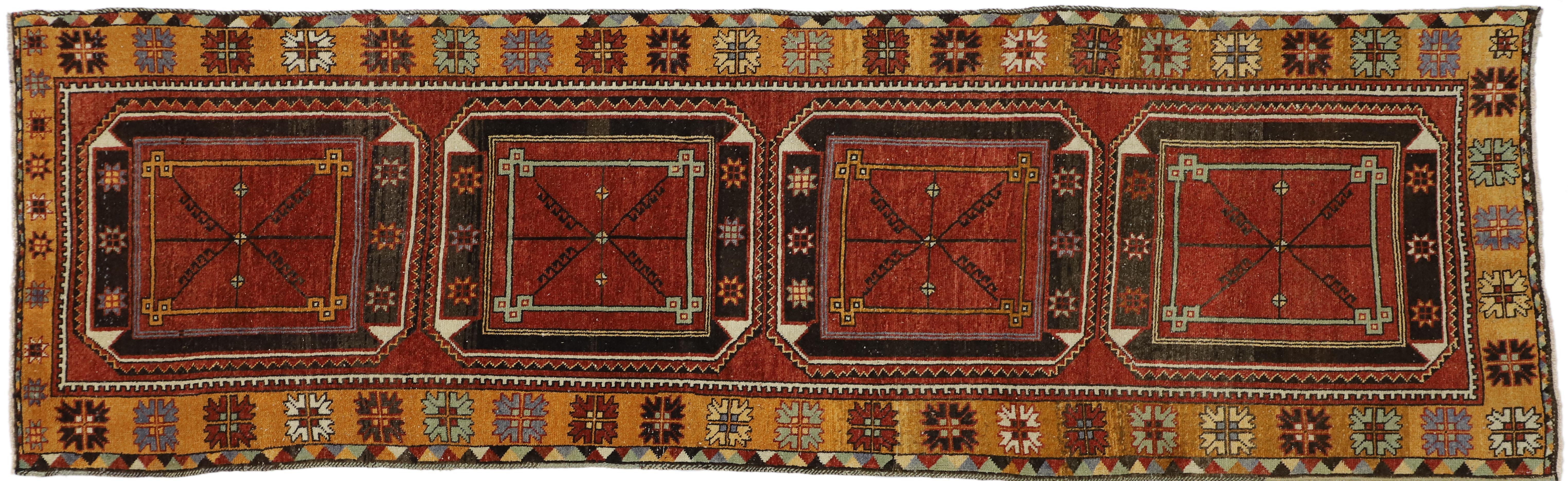 Vintage Turkish Oushak Hallway Runner with Tribal Mission Style For Sale 1