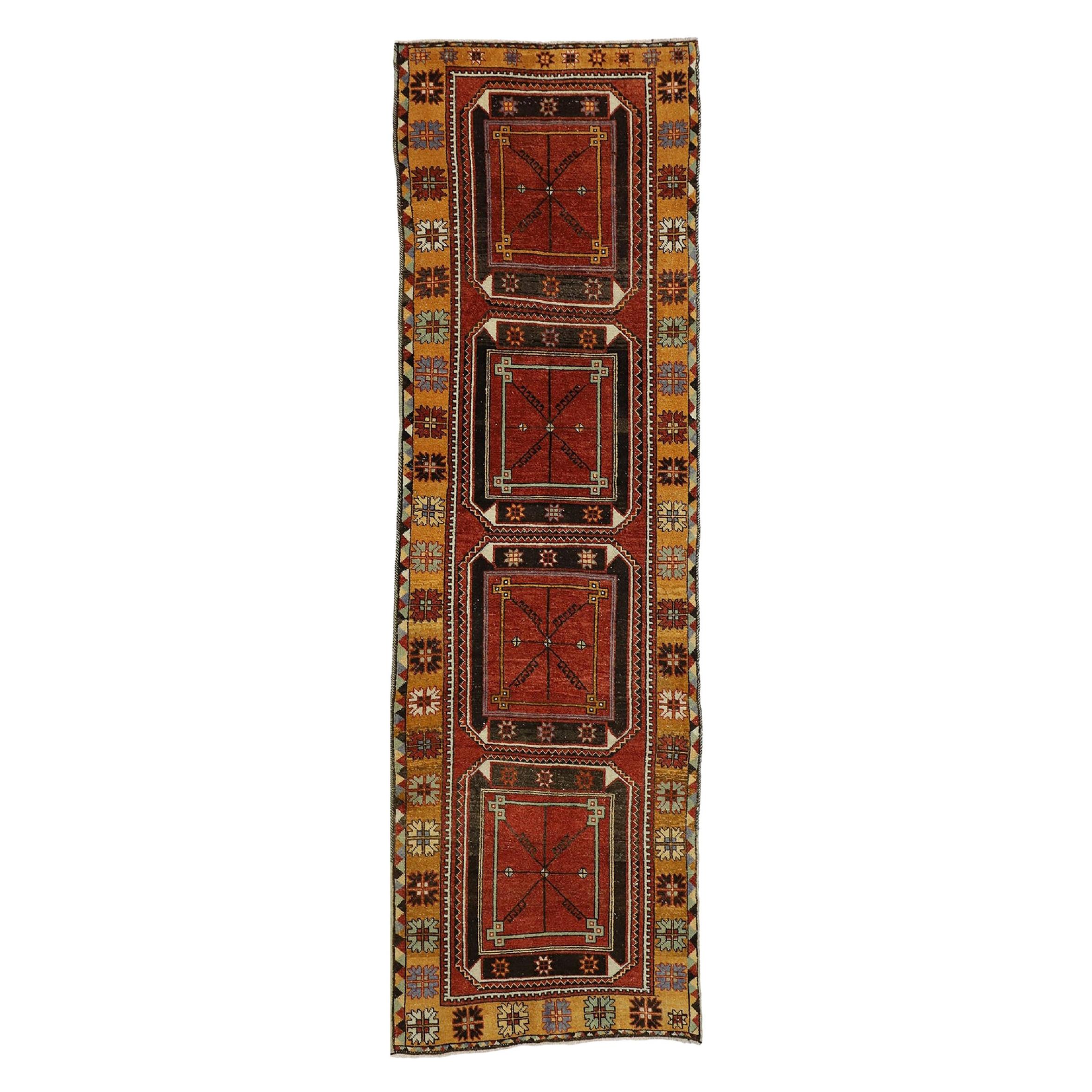 Vintage Turkish Oushak Hallway Runner with Tribal Mission Style For Sale