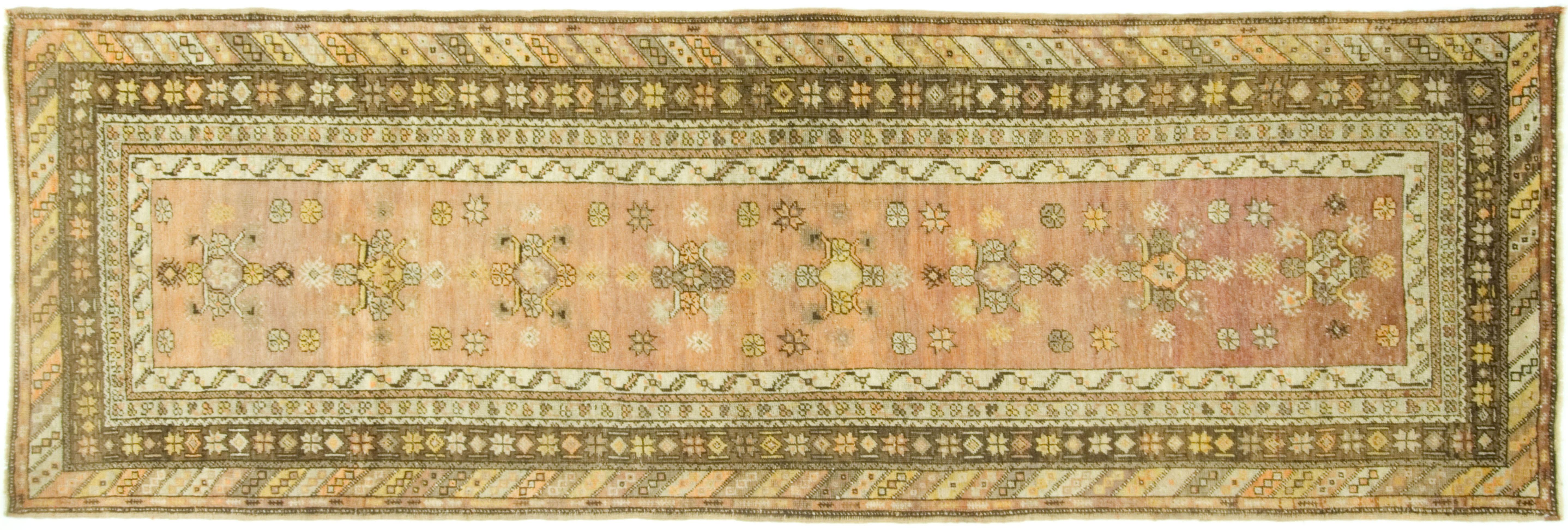 Vintage Turkish Oushak Hand Knotted Runner  3'2 x 9'6 In Good Condition For Sale In New York, NY