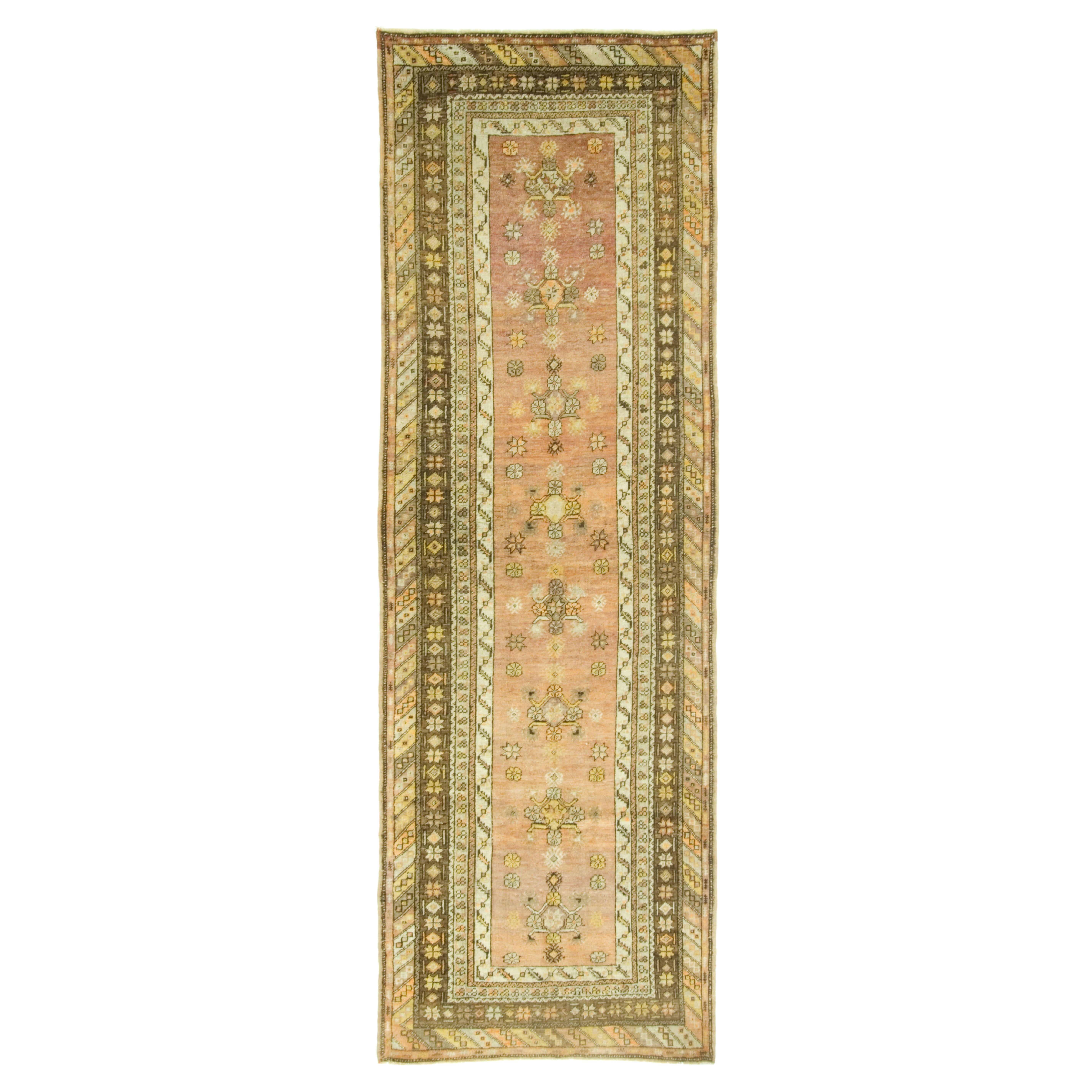 Vintage Turkish Oushak Hand Knotted Runner  3'2 x 9'6 For Sale