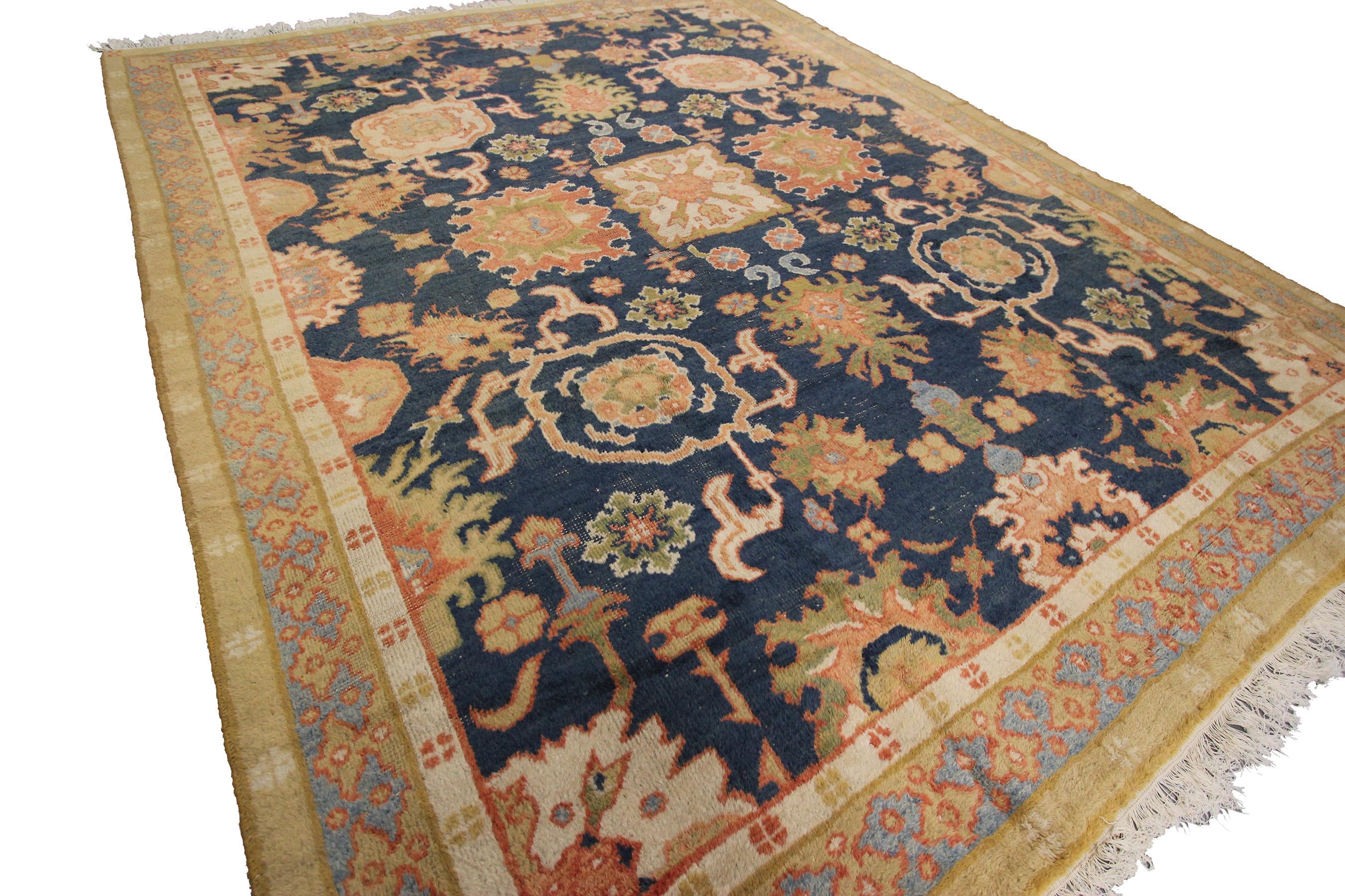 Türkischer Oushak handgefertigter Oushak geometrischer Overall-Teppich im Vintage-Stil, 8x10 (Handgeknüpft) im Angebot