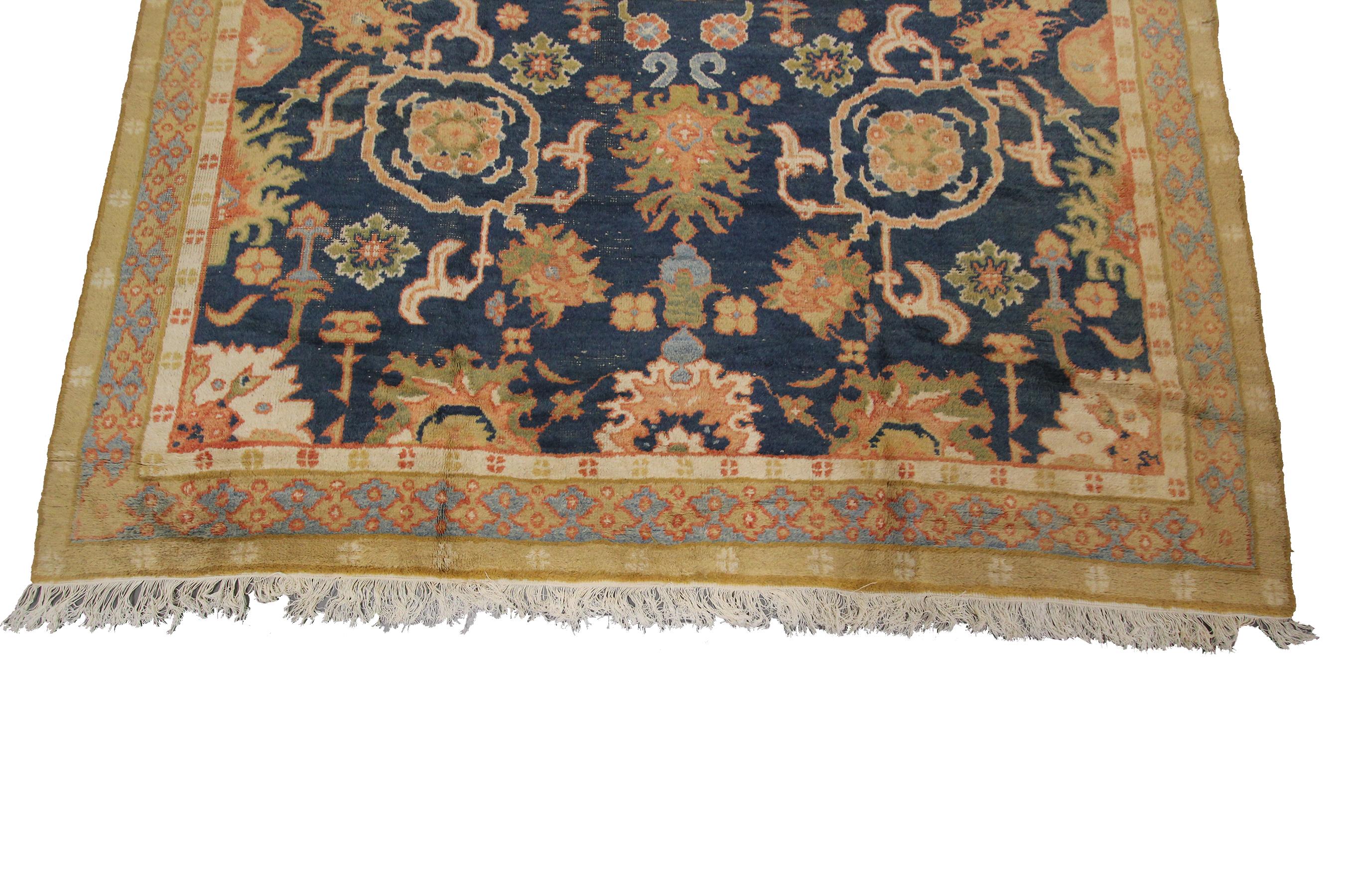 Türkischer Oushak handgefertigter Oushak geometrischer Overall-Teppich im Vintage-Stil, 8x10 (Ende des 20. Jahrhunderts) im Angebot