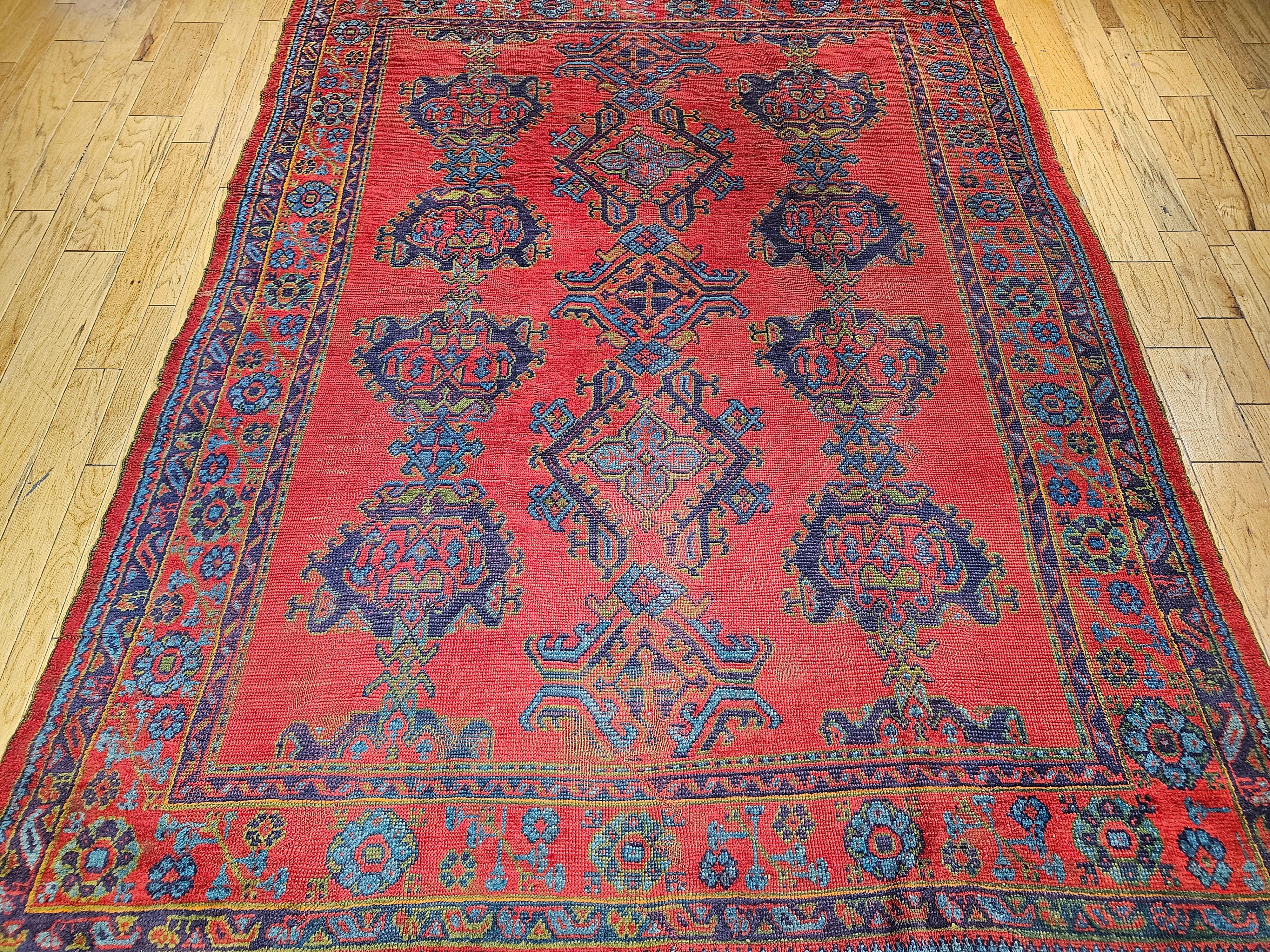 Vintage Turkish Oushak in Allover Pattern in Red, Green, Blue, Purple, Yellow For Sale 4
