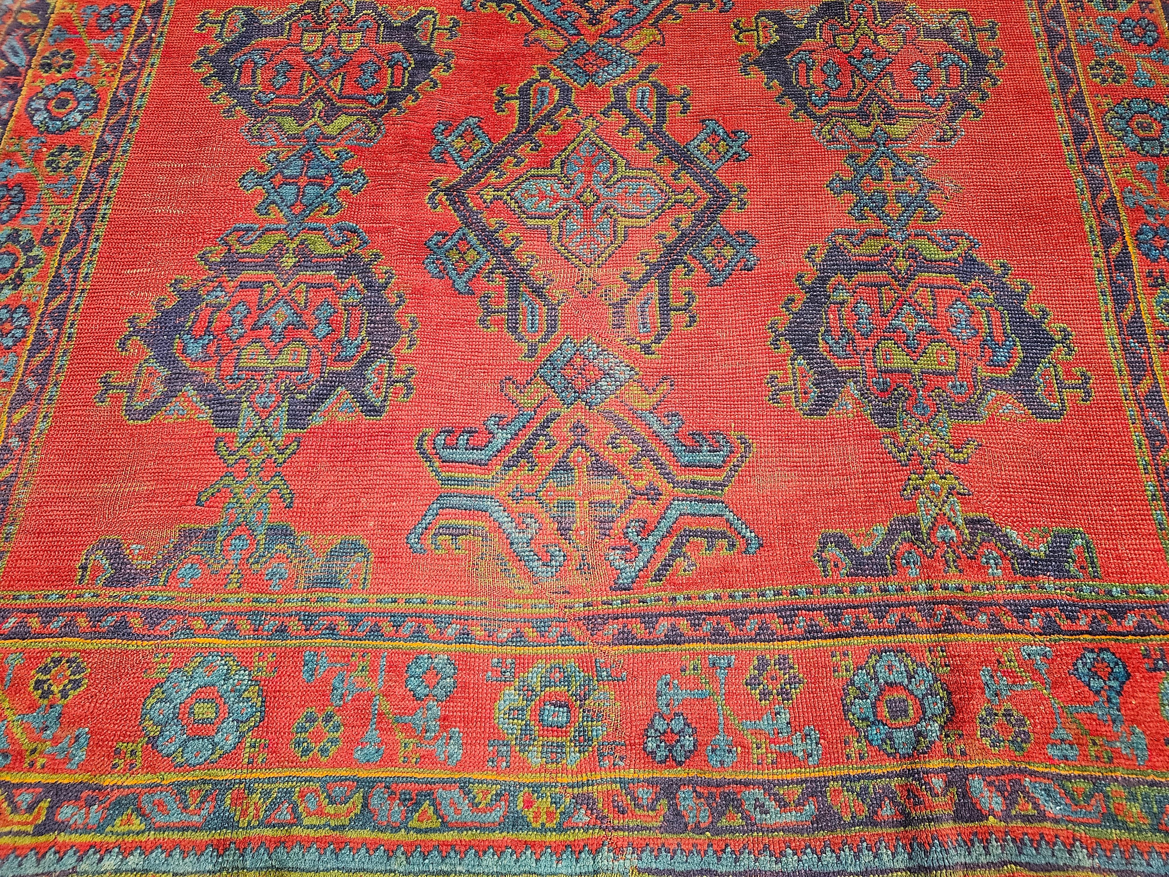 Vintage Turkish Oushak in Allover Pattern in Red, Green, Blue, Purple, Yellow For Sale 5