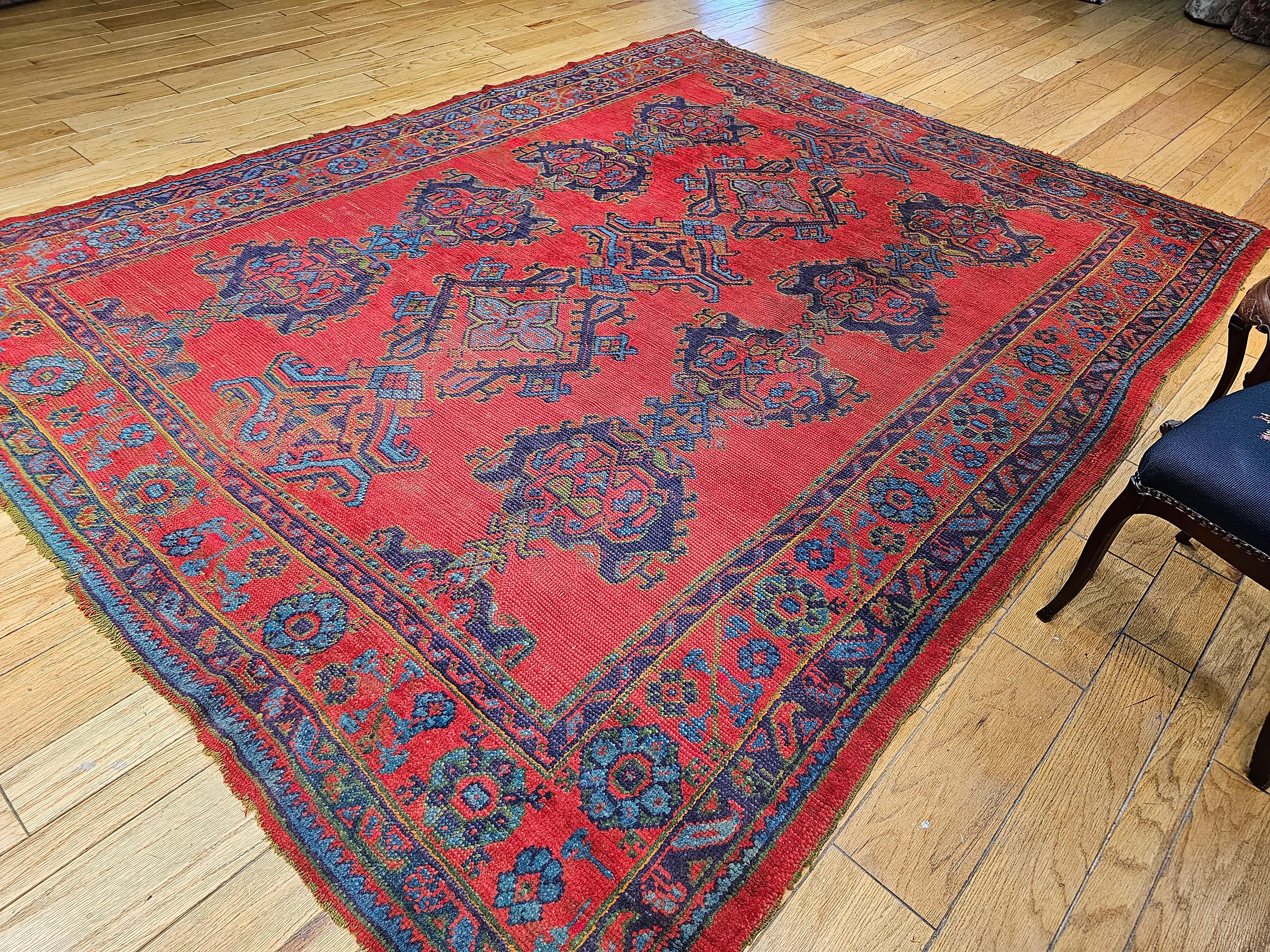 Vintage Turkish Oushak in Allover Pattern in Red, Green, Blue, Purple, Yellow For Sale 9