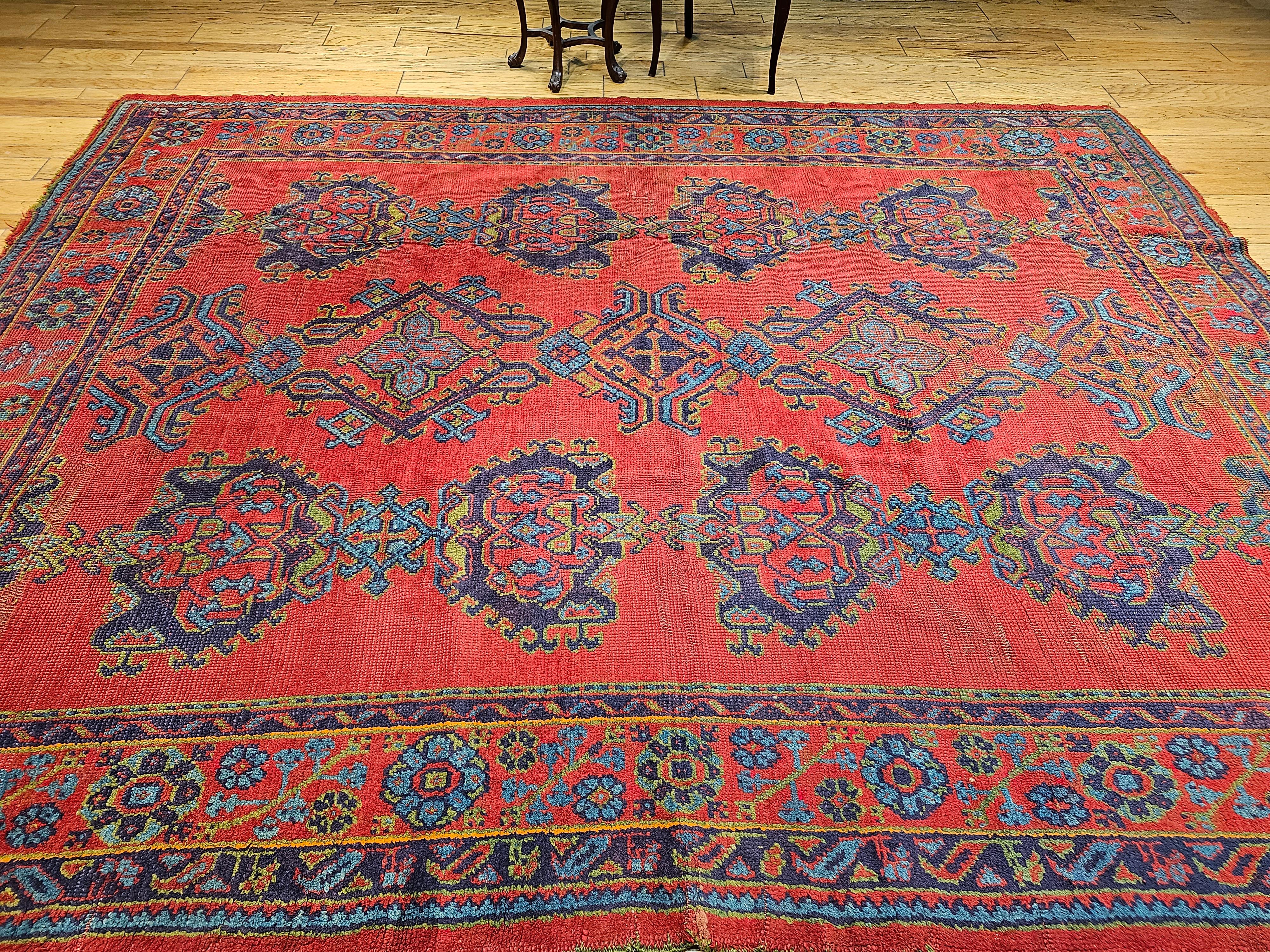 Vintage Turkish Oushak in Allover Pattern in Red, Green, Blue, Purple, Yellow For Sale 10