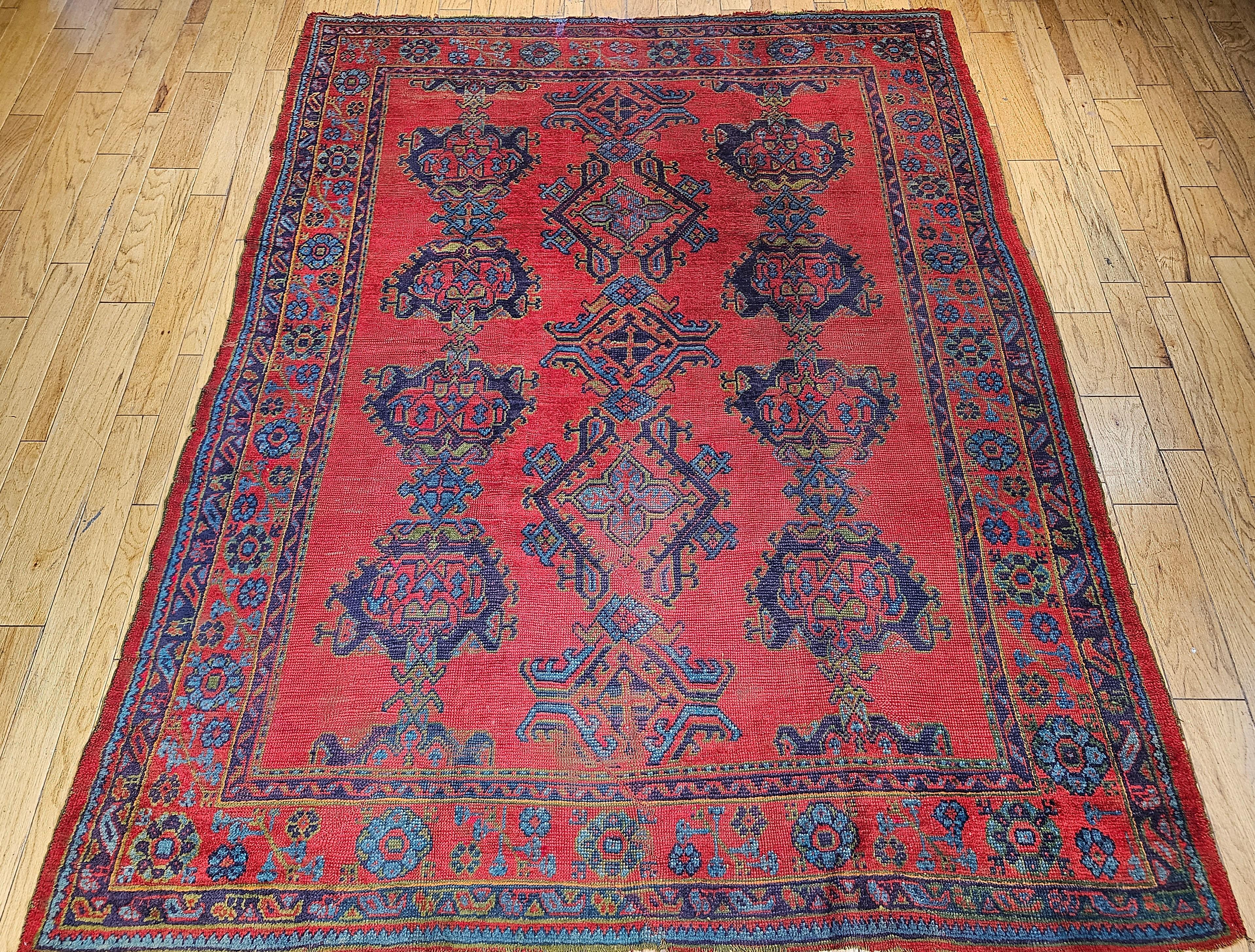 Vintage Turkish Oushak in Allover Pattern in Red, Green, Blue, Purple, Yellow For Sale 14
