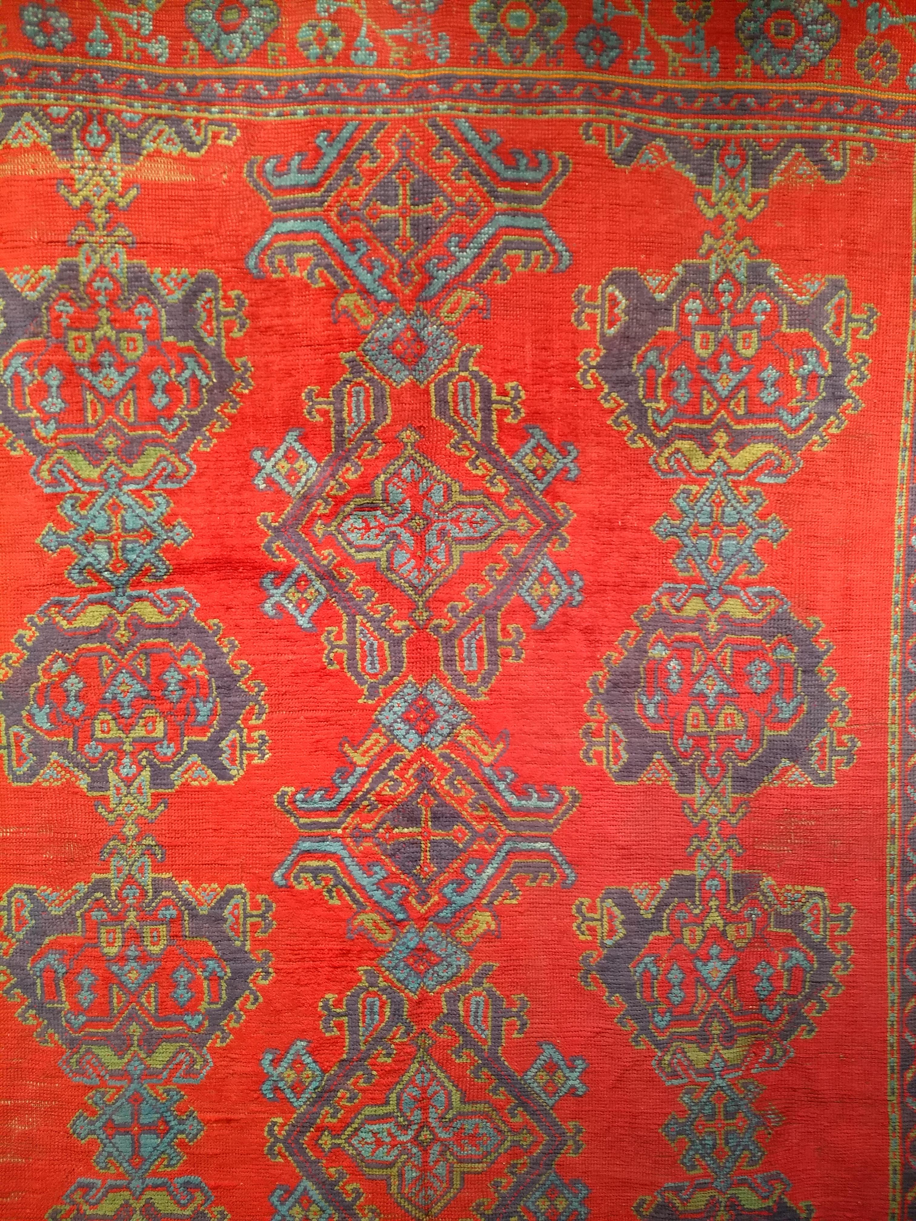 Vintage Turkish Oushak in Allover Pattern in Red, Green, Blue, Purple, Yellow In Good Condition For Sale In Barrington, IL