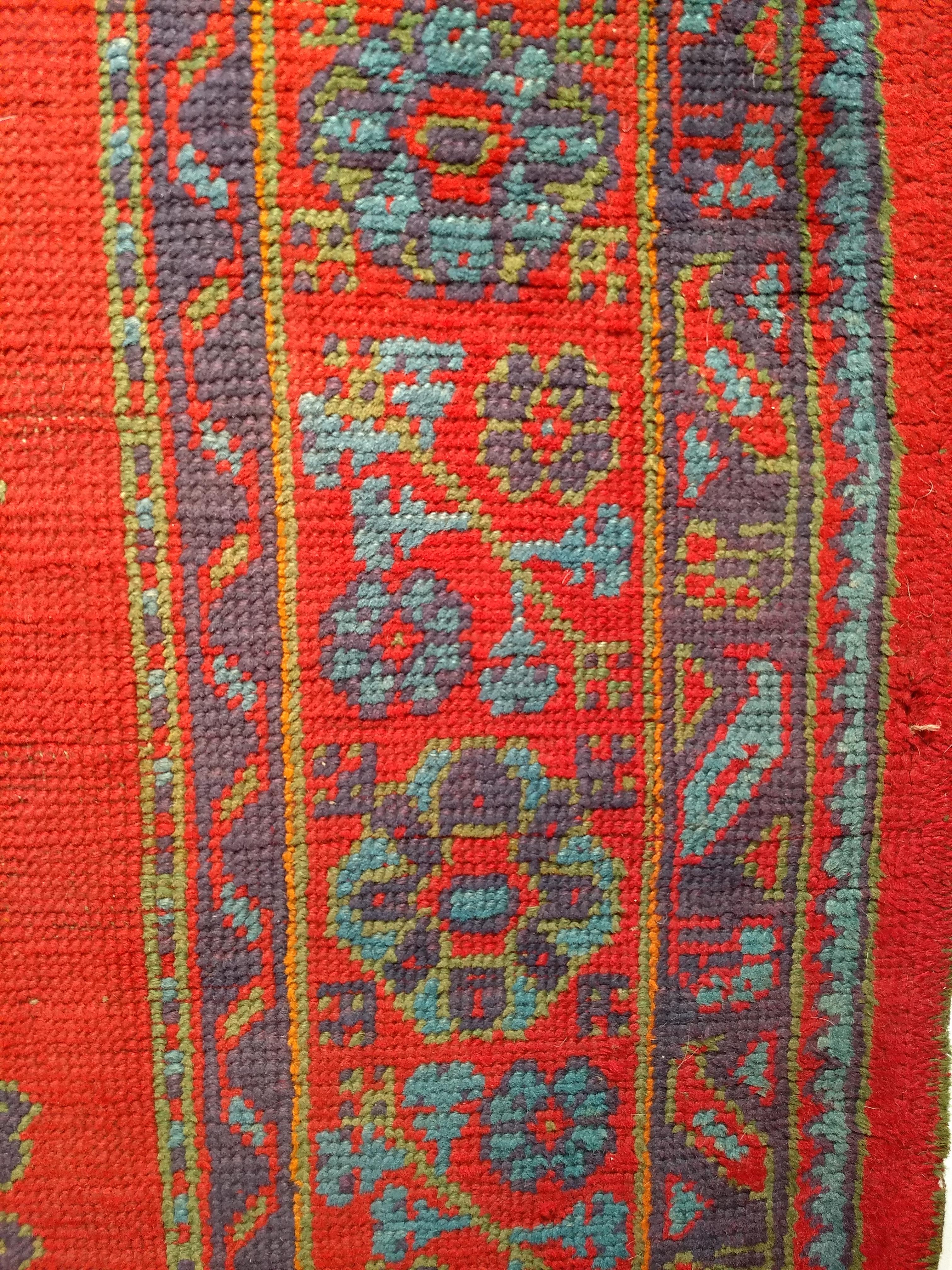 Vintage Turkish Oushak in Allover Pattern in Red, Green, Blue, Purple, Yellow For Sale 2