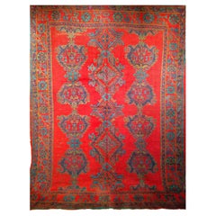 Antique Turkish Oushak in Allover Pattern in Red, Green, Blue, Purple, Yellow