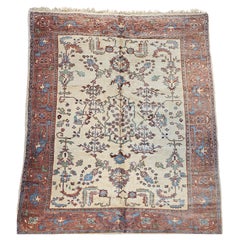 Vintage Turkish  Oushak in an All-Over Pattern in Ivory, Baby Blue, Green, Brown