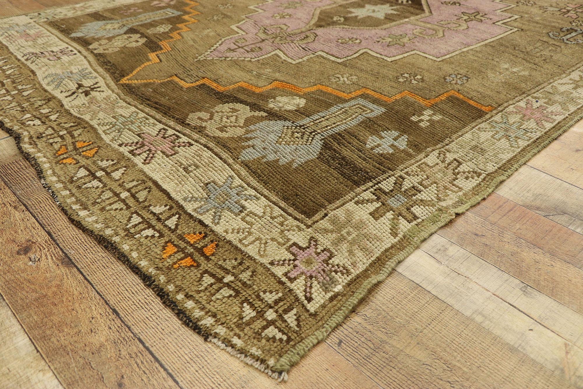 Wool Vintage Turkish Oushak Kars Gallery Rug with Modern Contemporary Style