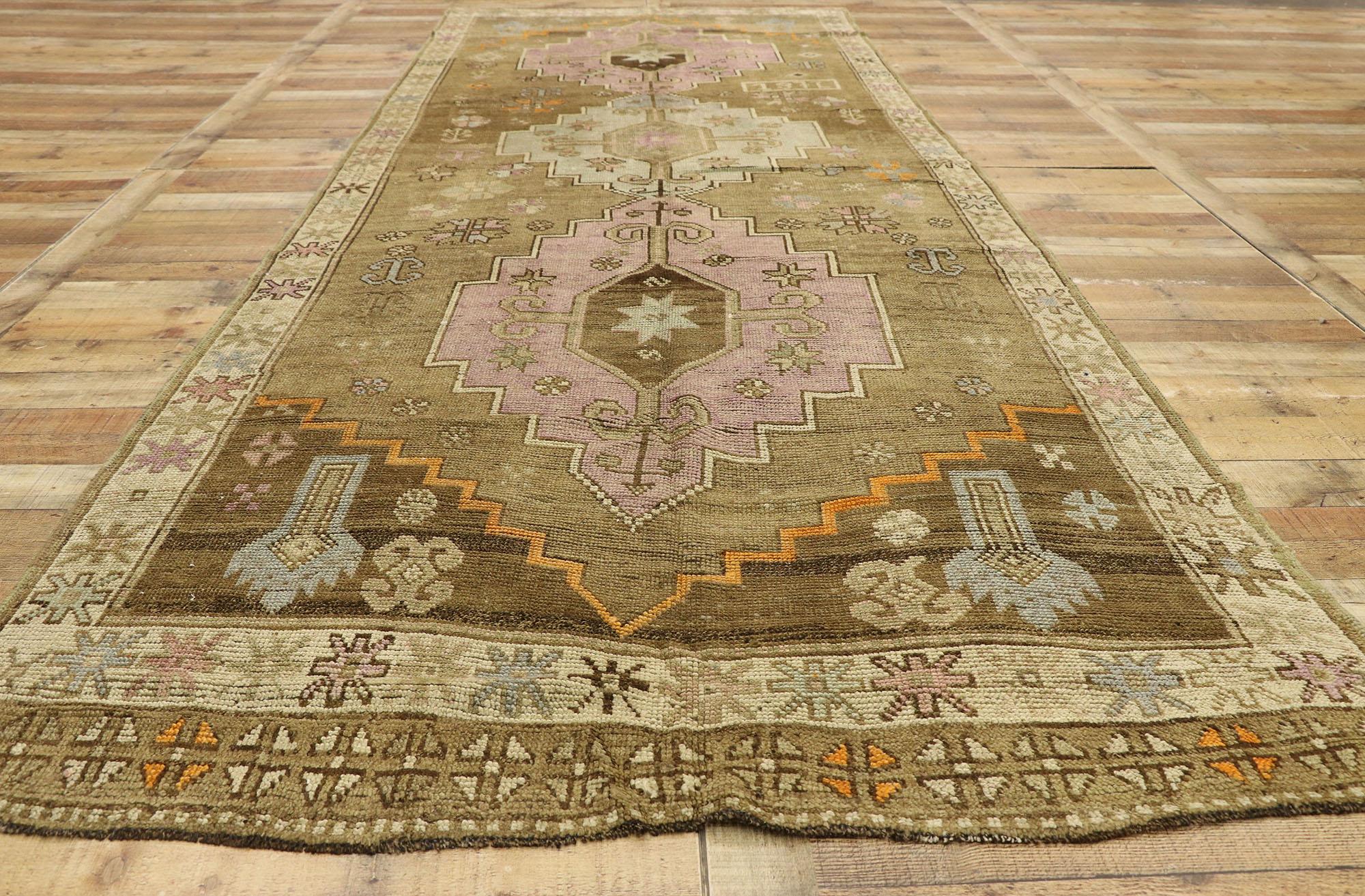 Vintage Turkish Oushak Kars Gallery Rug with Modern Contemporary Style 1